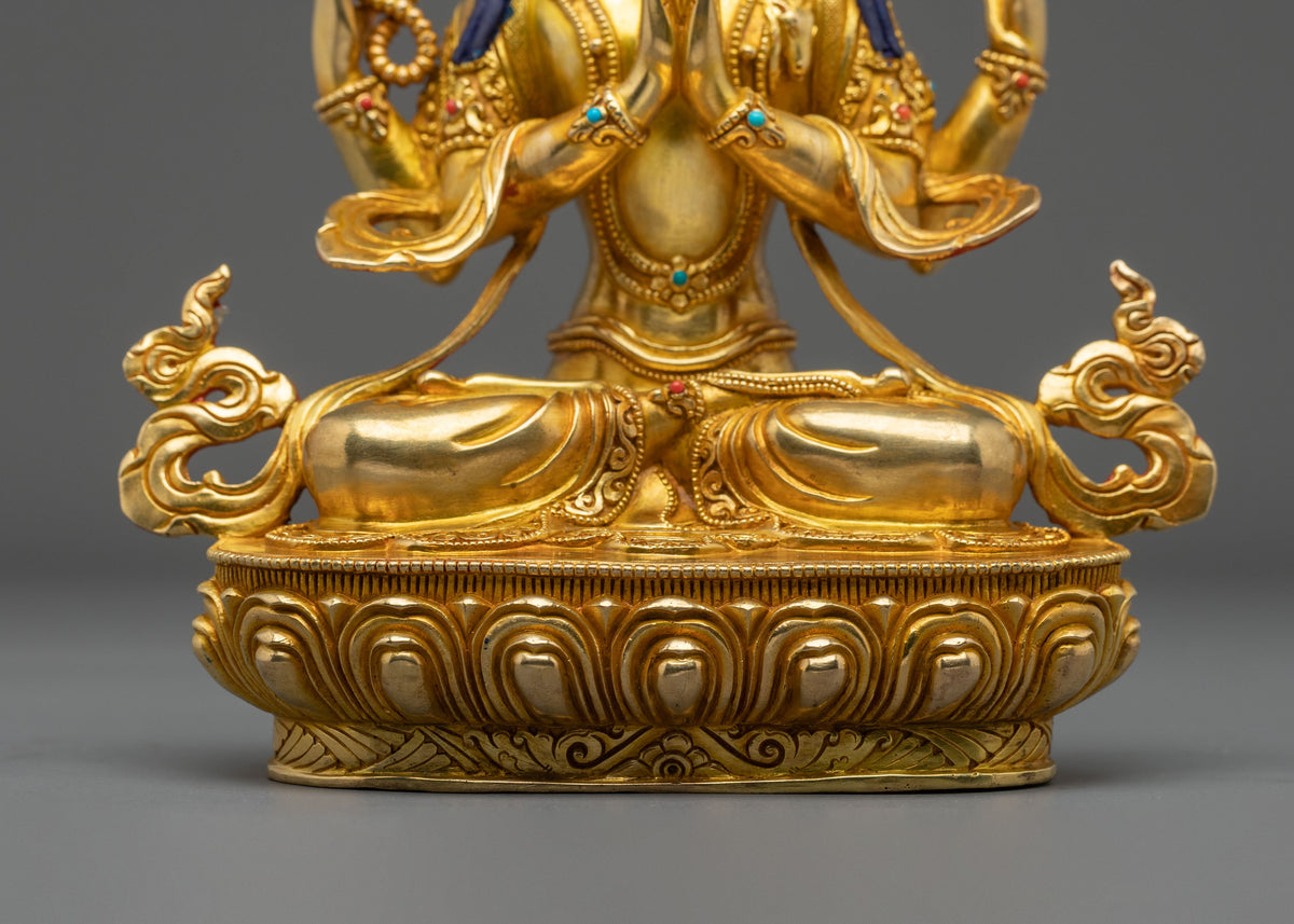 Hand-Carved Four Armed Chenrezig Spiritual Sculpture
