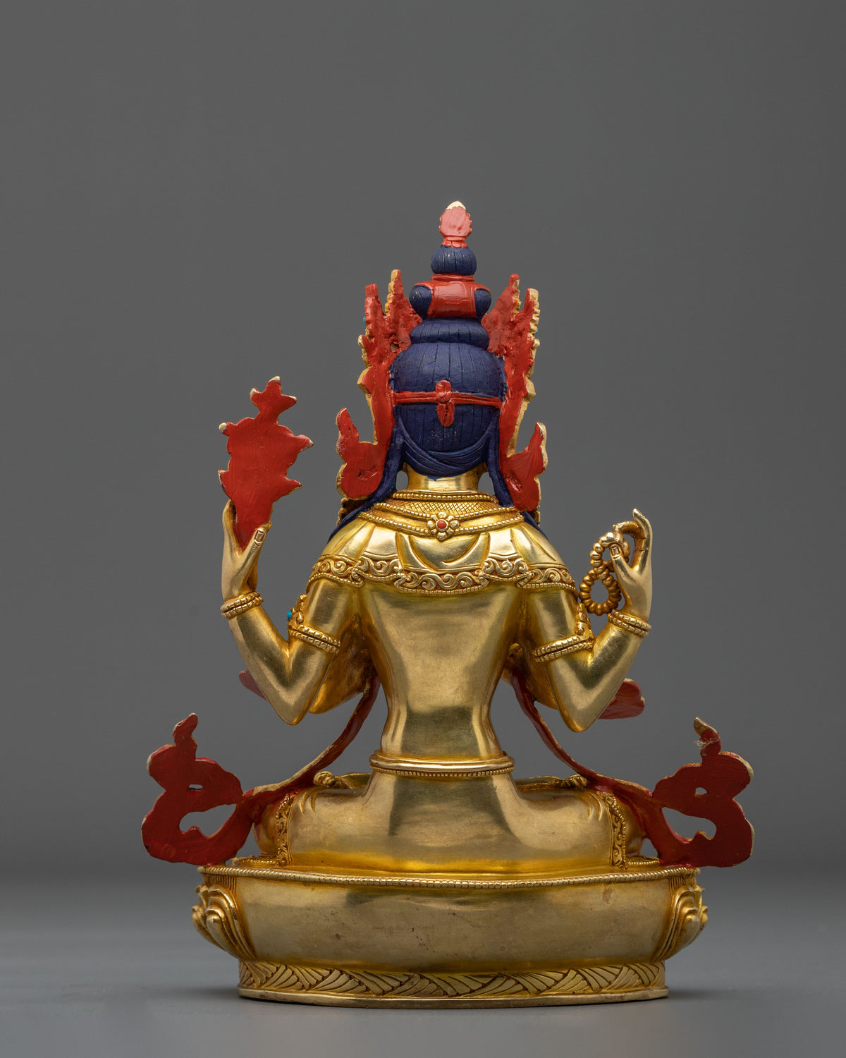 Hand-Carved Four Armed Chenrezig Spiritual Sculpture