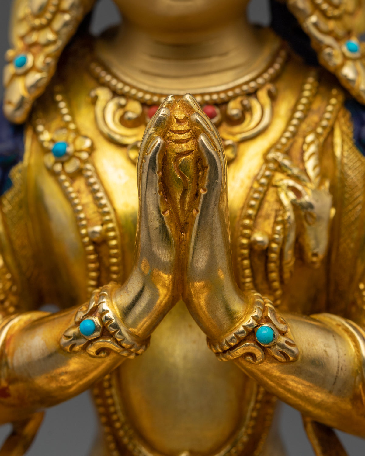 Hand-Carved Four Armed Chenrezig Spiritual Sculpture