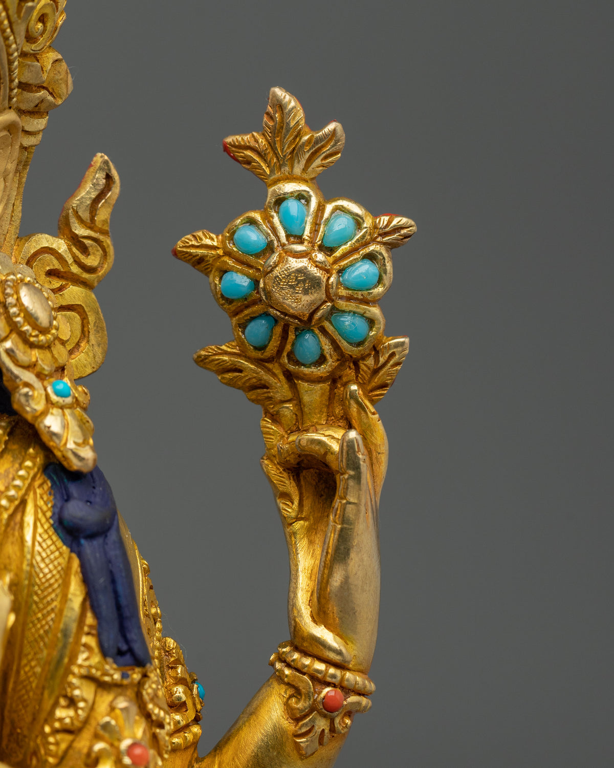 Hand-Carved Four Armed Chenrezig Spiritual Sculpture