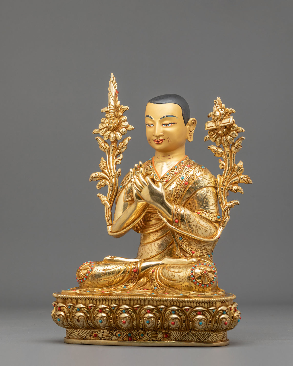 Tsongkhapa with Disciples Gelug Lineage Statue Set | 24K Gold Gilded