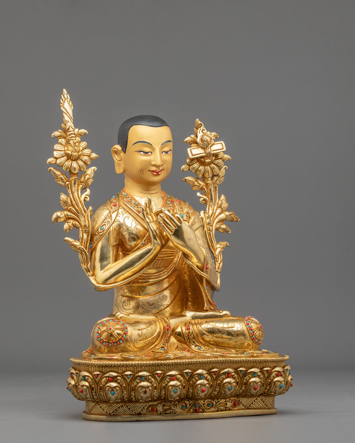 Tsongkhapa with Disciples Gelug Lineage Statue Set | 24K Gold Gilded
