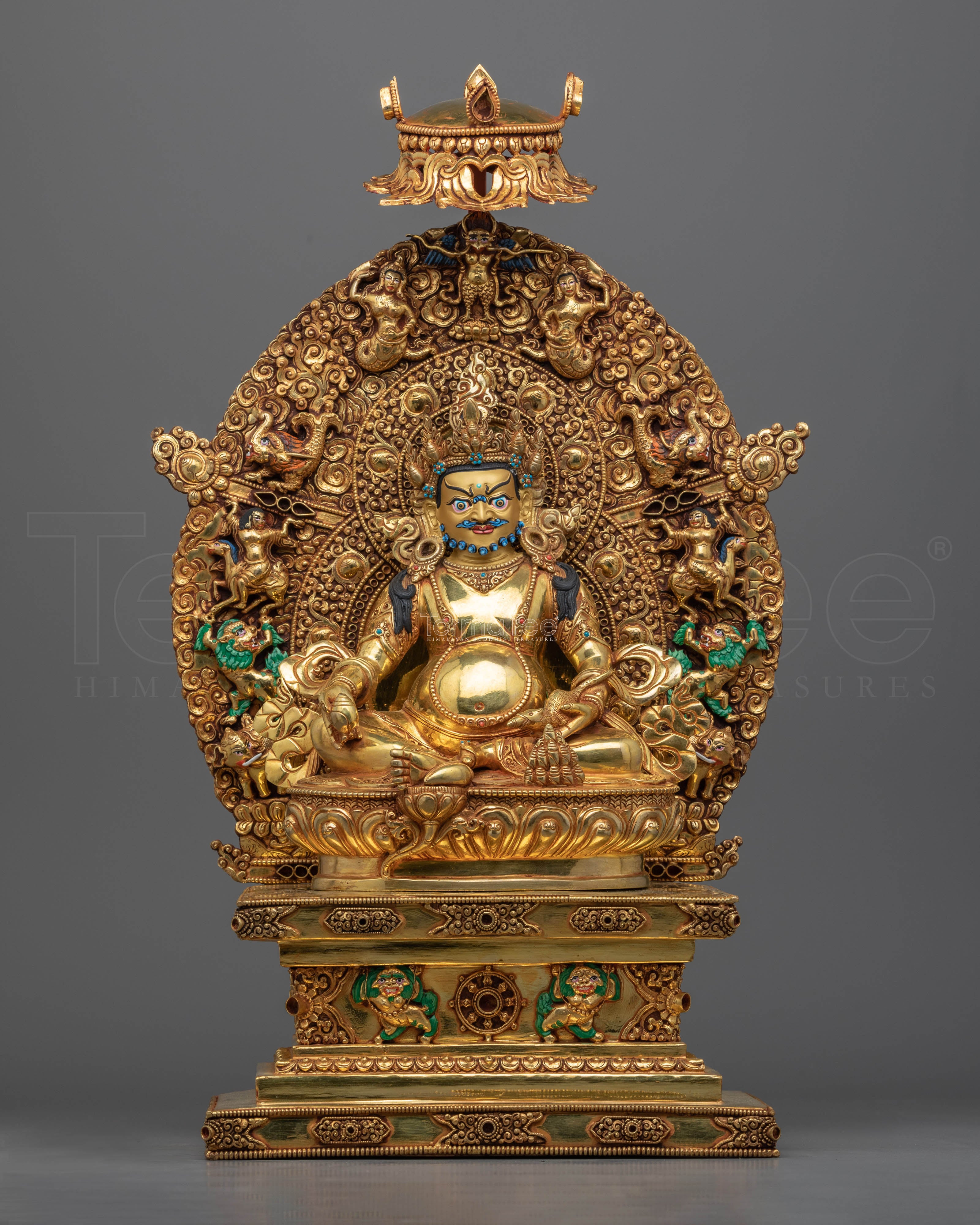Dzambhala Empowerment Statue on Magnificent Throne | Wealth Deity of Buddhism