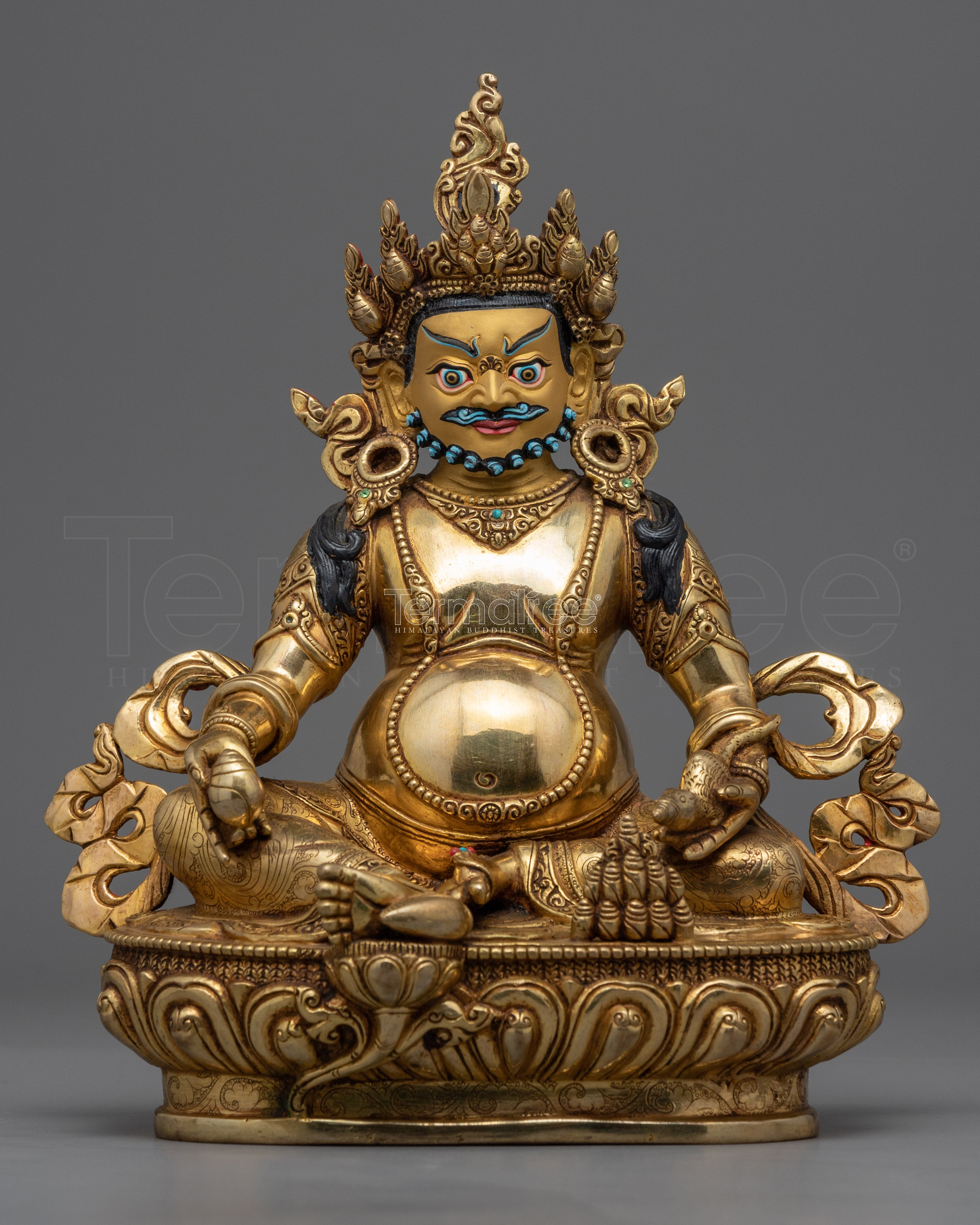 Dzambhala Buddha God of Wealth Statue | Gold Gilded Buddhist Art