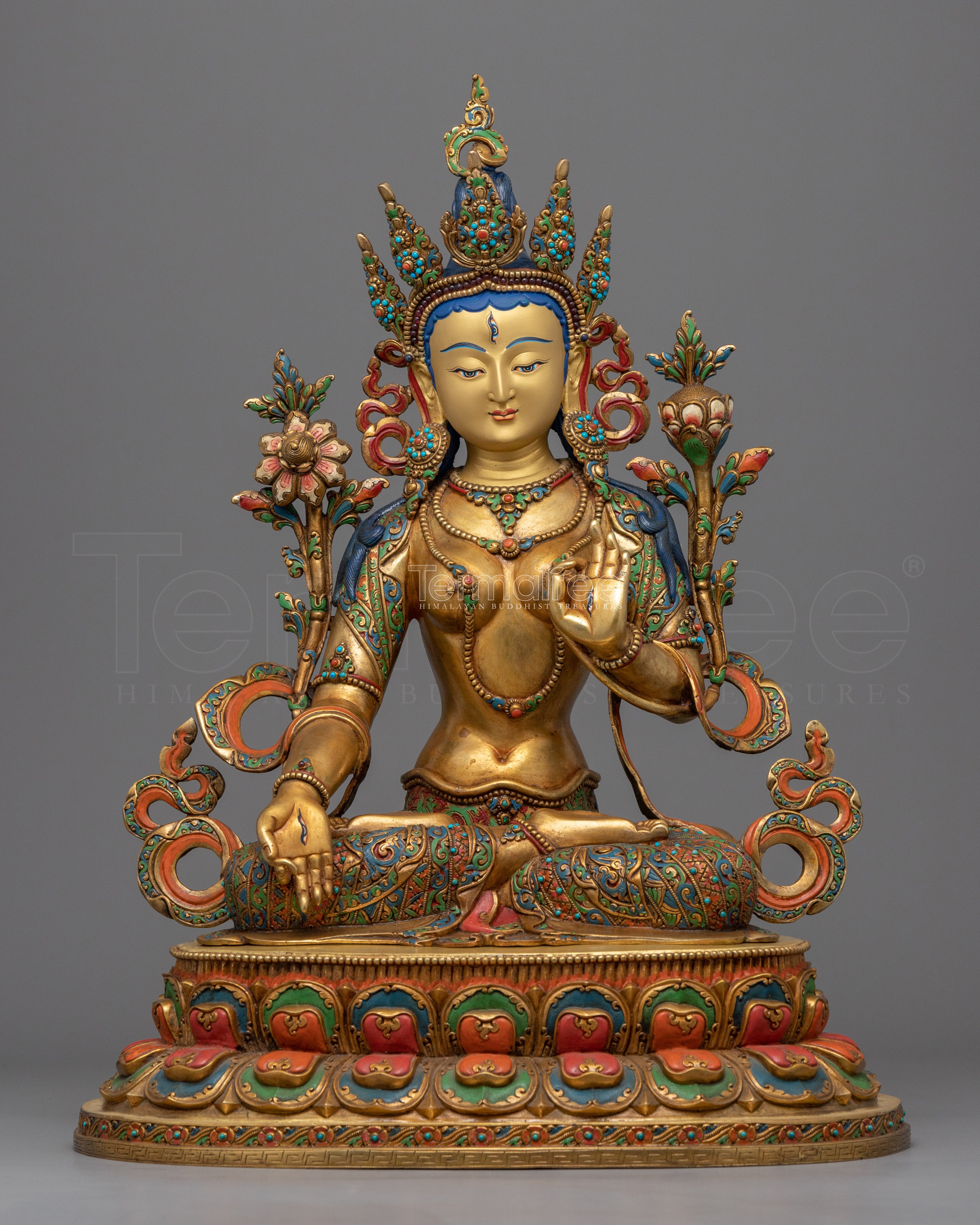 Female Bodhisattva White Tara Statue | Gold Gilded Buddhist Statue