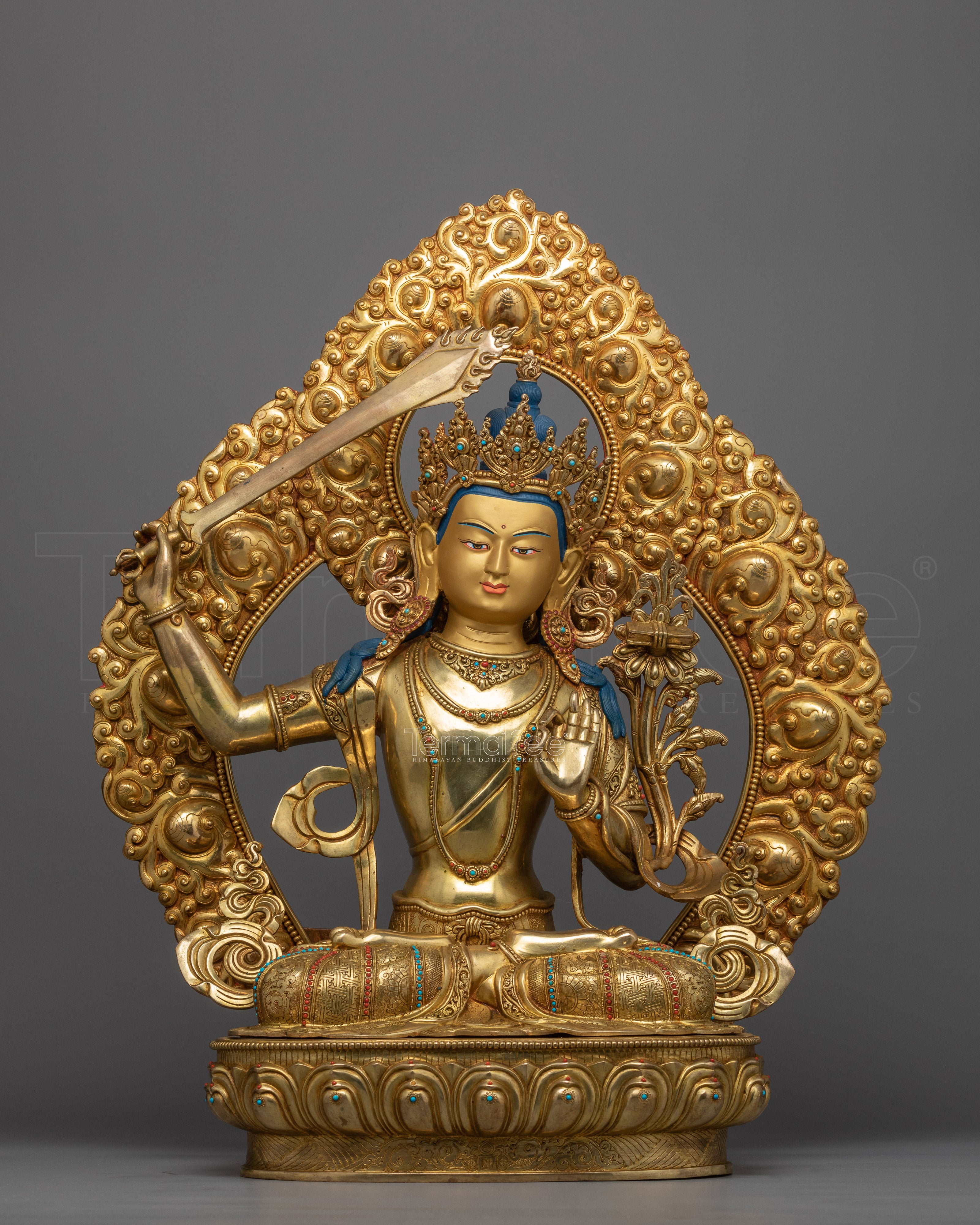 Manjushri Prayer Practice Statue | Sword Wielding Bodhisattva of Wisdom Statue