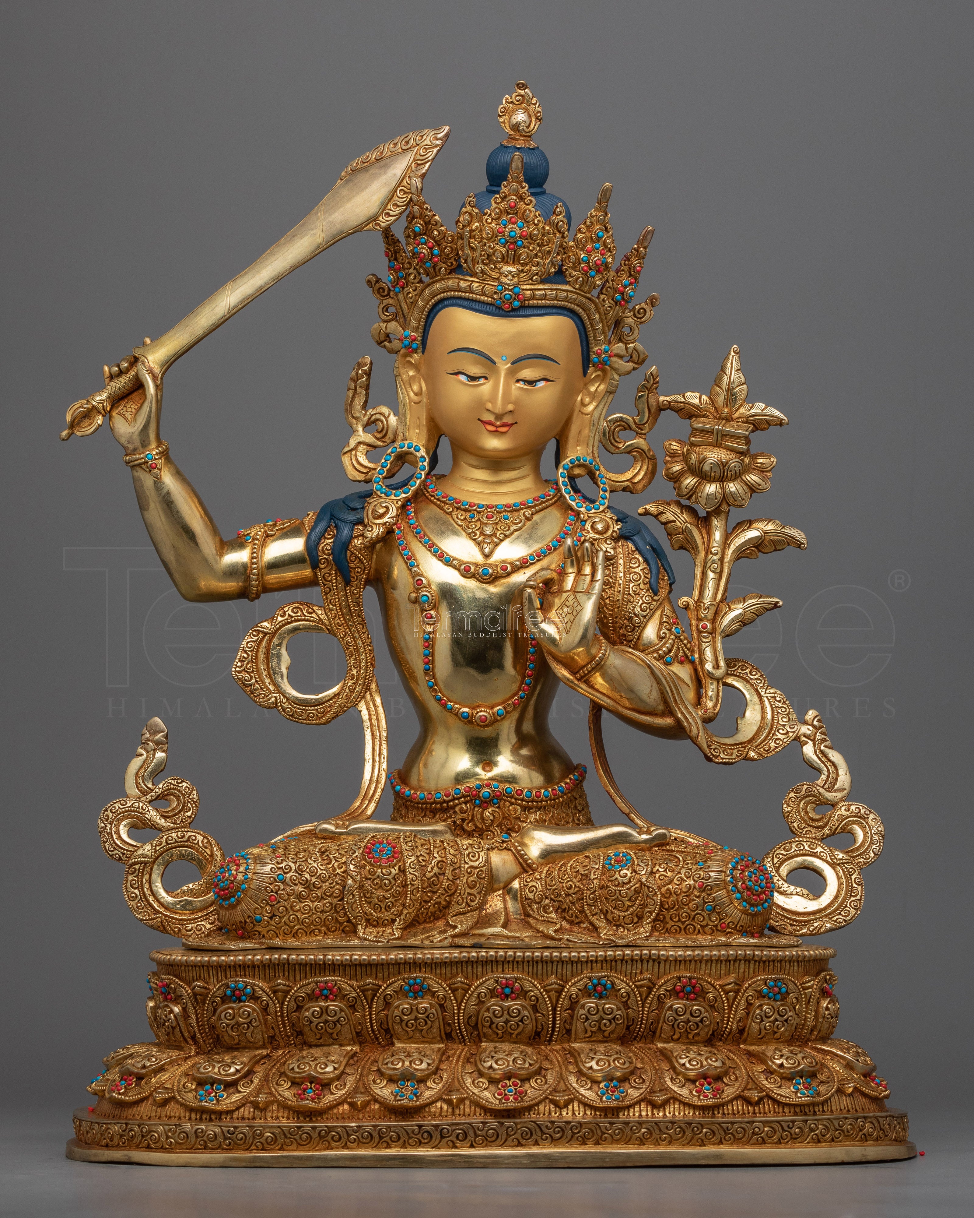 Manjushri Bodhisattva of Wisdom Statue | Traditional Himalayan Buddhist Art