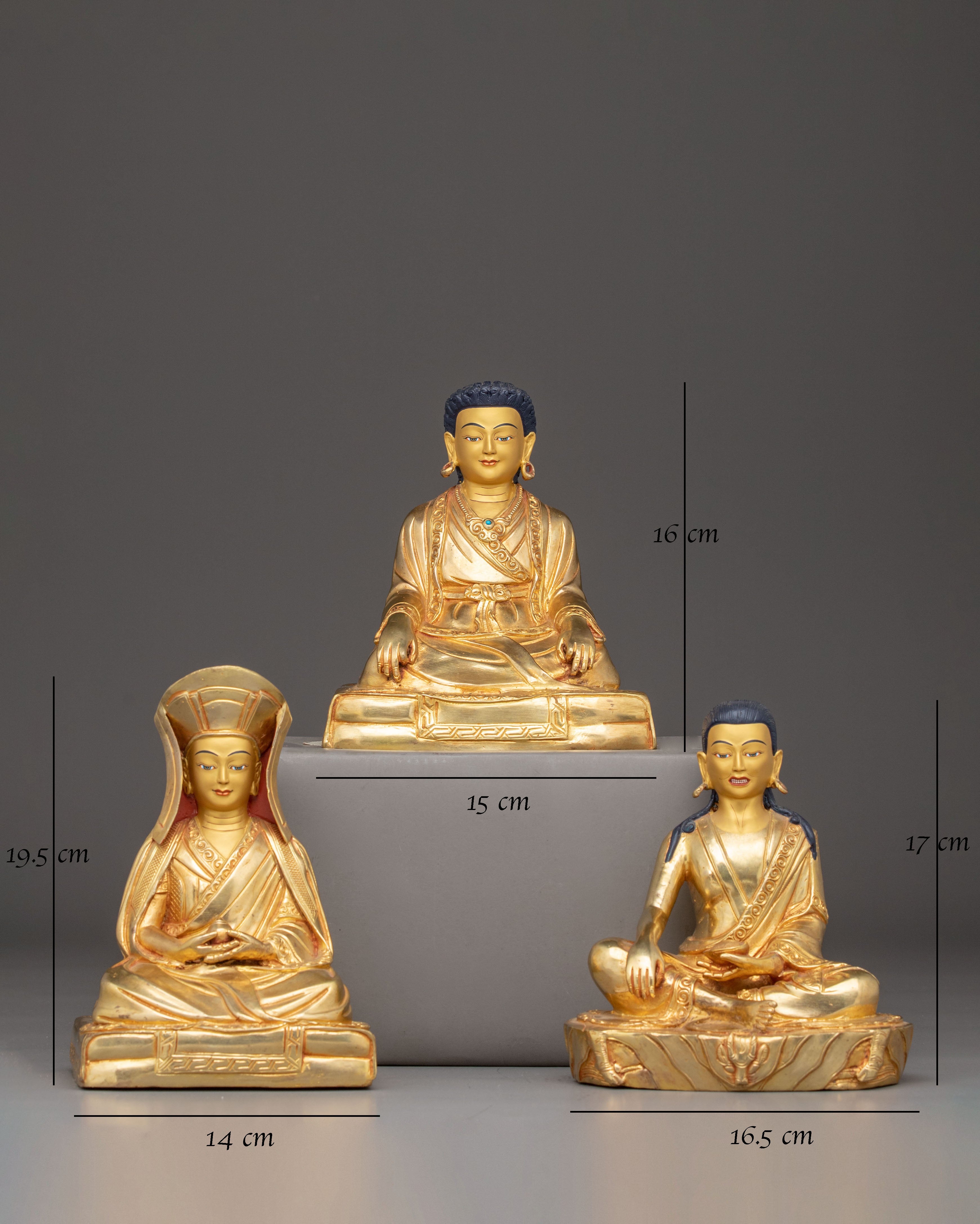 Golden Buddhist Masters Statue Set | Three Enlightened Masters