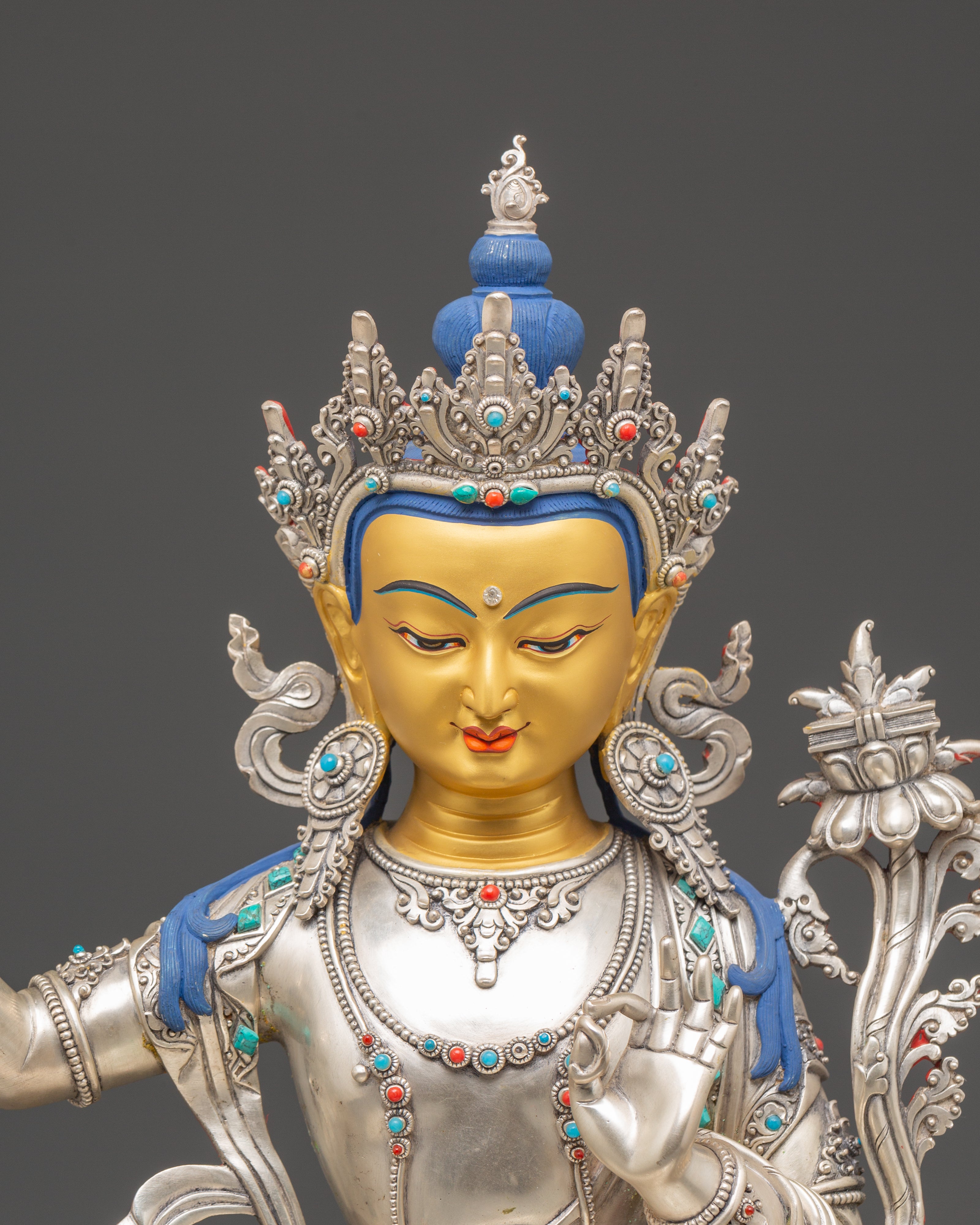 Silver Manjushri Statue | Bodhisattva of Supreme Wisdom