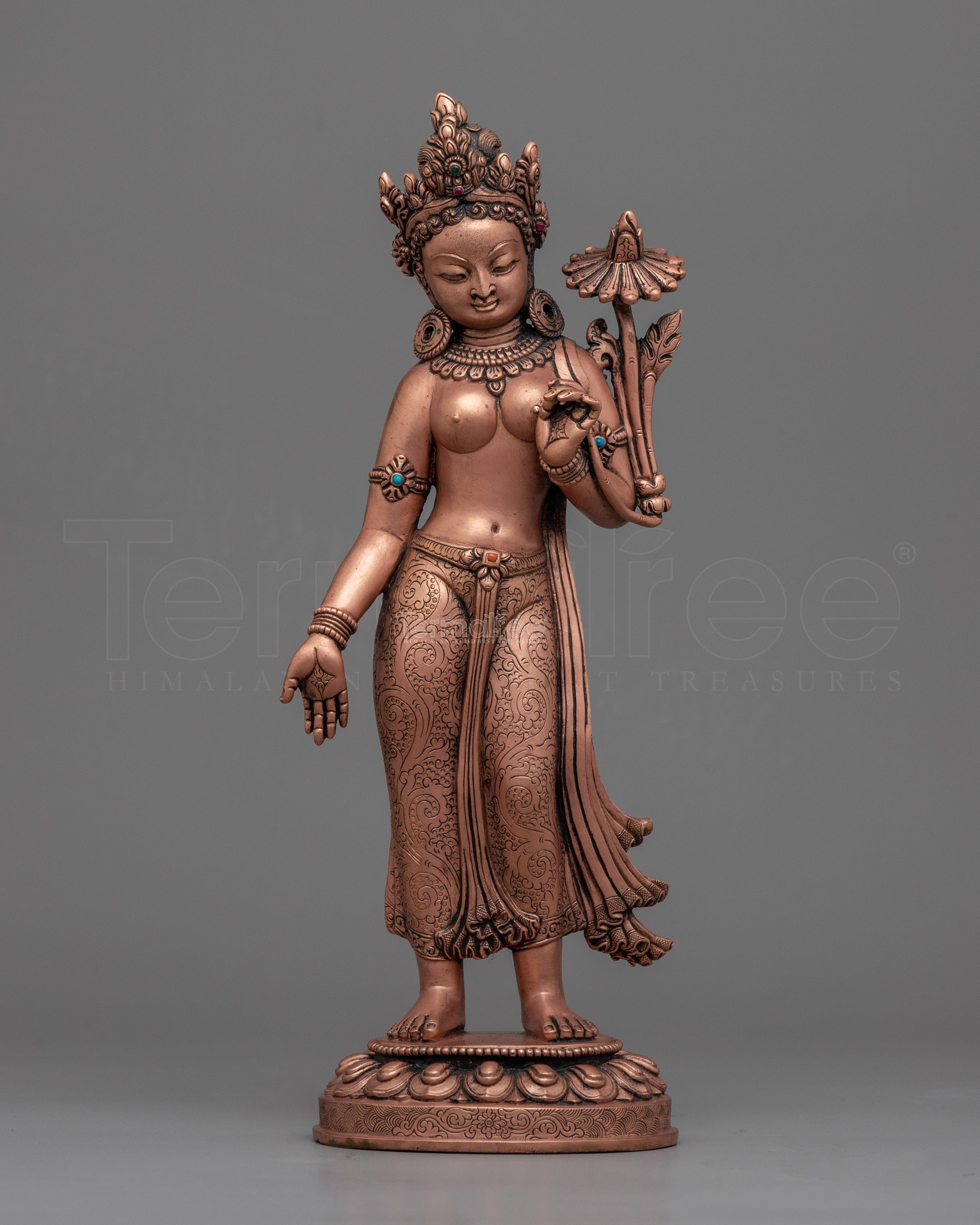 Standing Green Tara Buddha Statue | Buddhist Oxidized Copper Statue