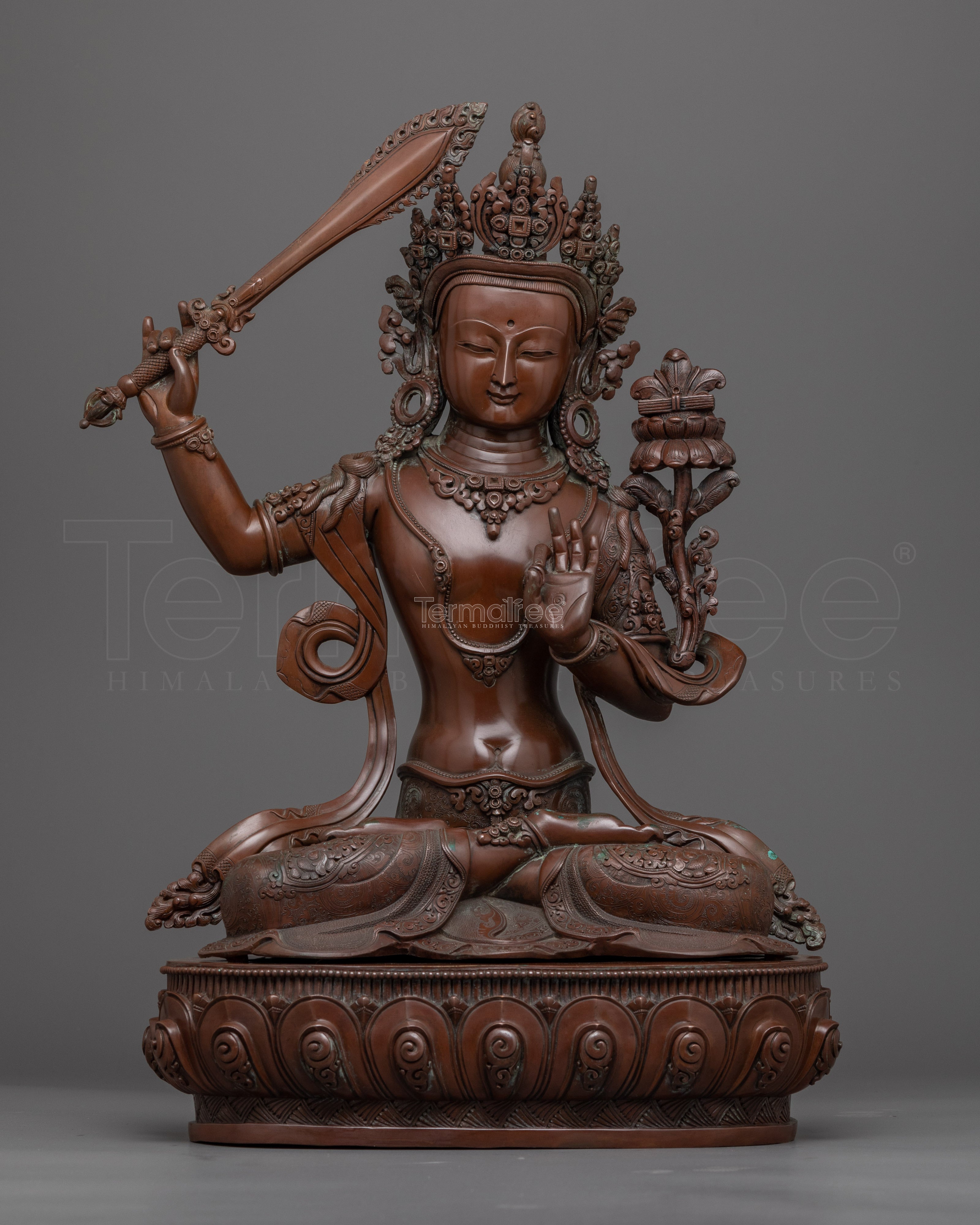 Manjushri Bodhicitta Prayer Practice Statue | Buddhist Oxidized Copper Statue
