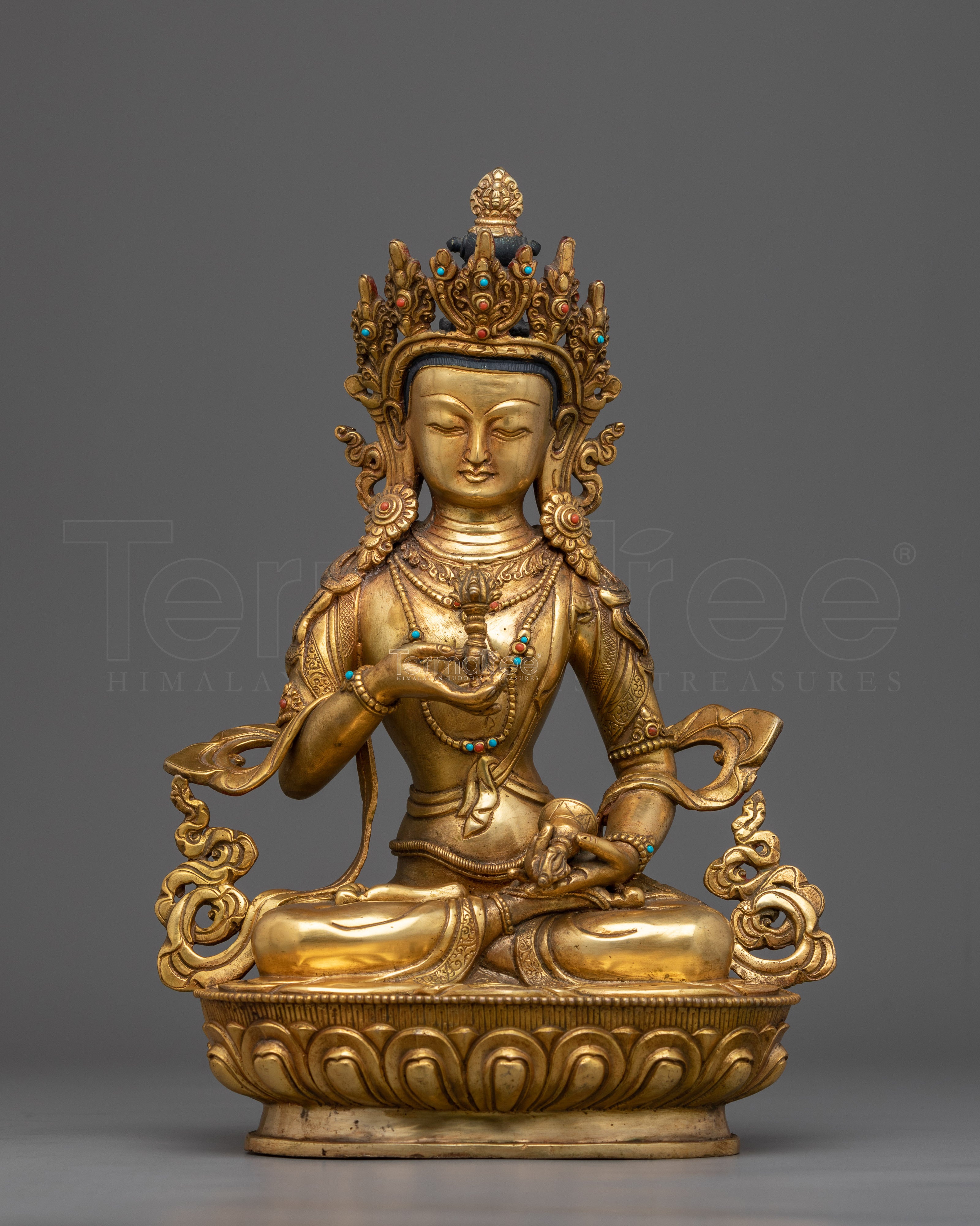 Vajrasattva Statue Gilded in Gold | Dorje Sempa Sculpture Hand-Carved in Nepal