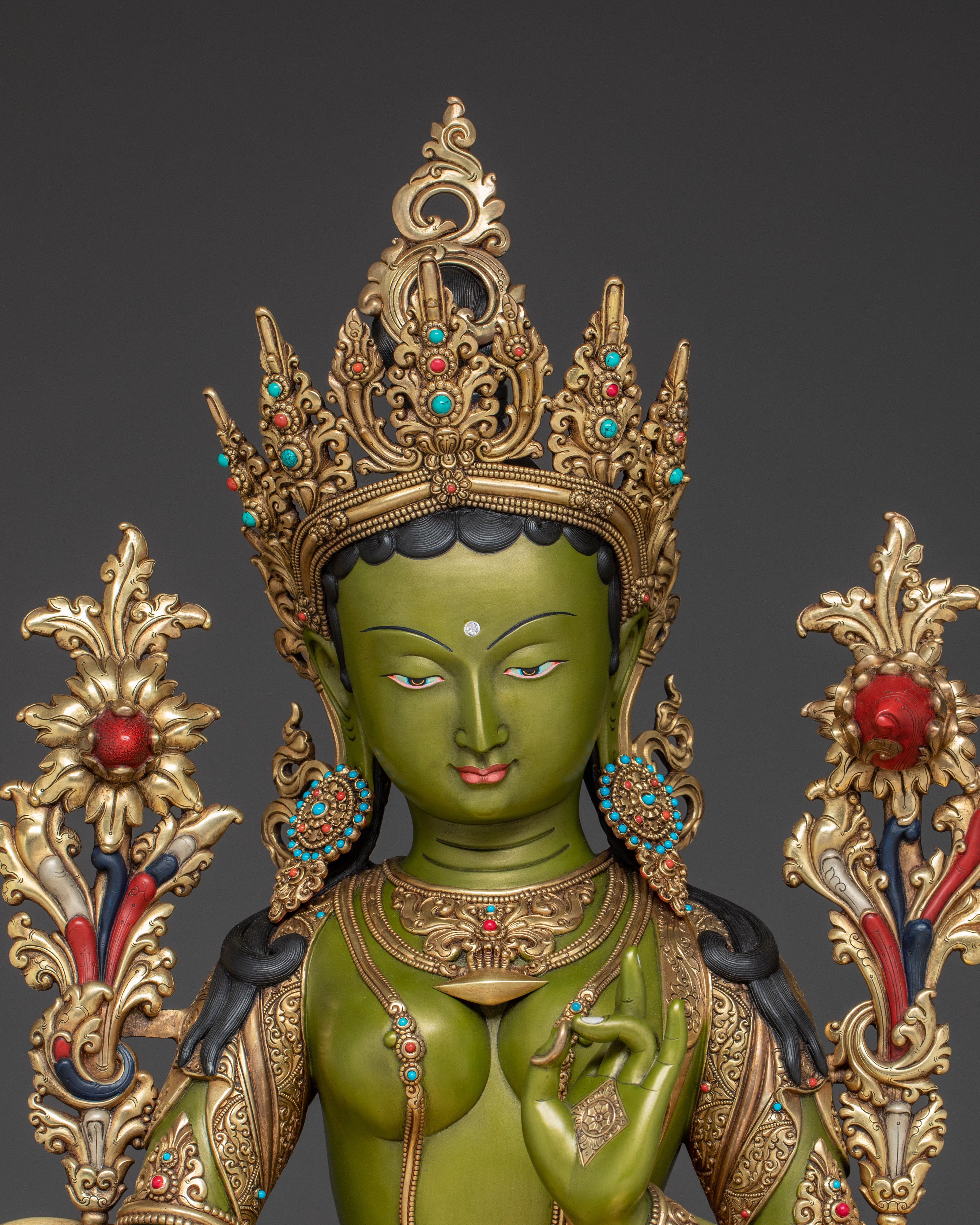 Majestic Green Tara on Throne Statue | Shyama Tara - Mother of All Buddhas
