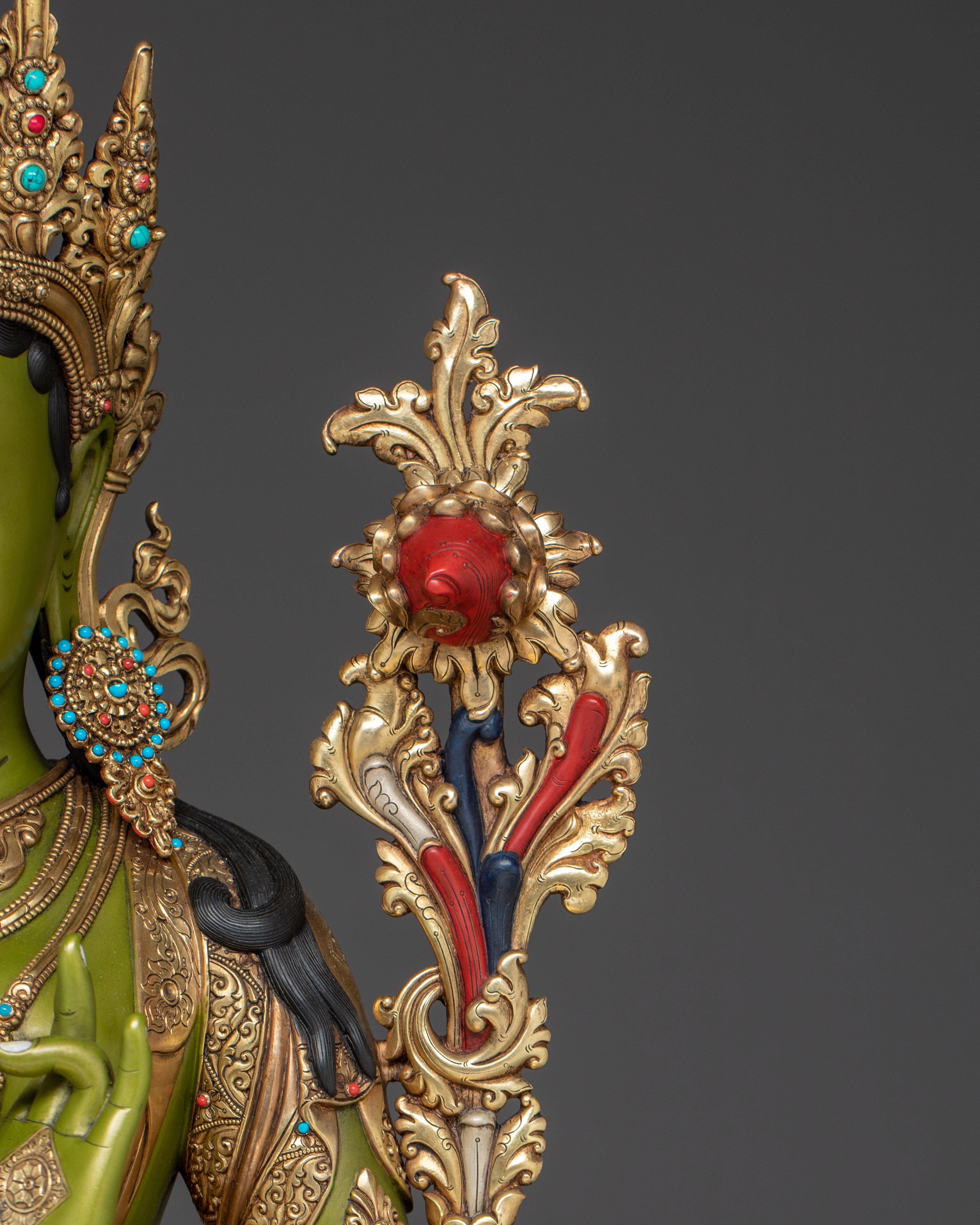Majestic Green Tara on Throne Statue | Shyama Tara - Mother of All Buddhas