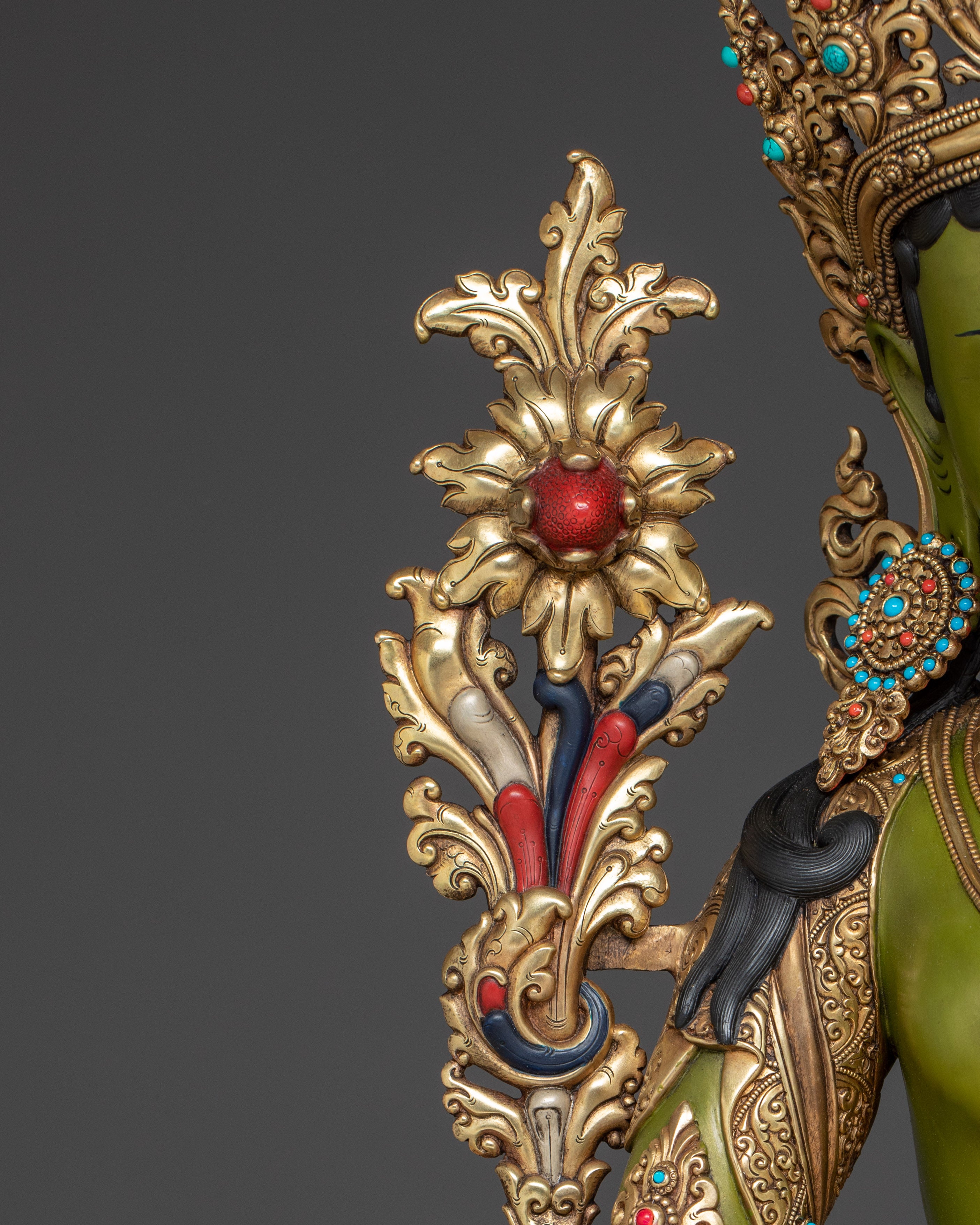 Majestic Green Tara on Throne Statue | Shyama Tara - Mother of All Buddhas