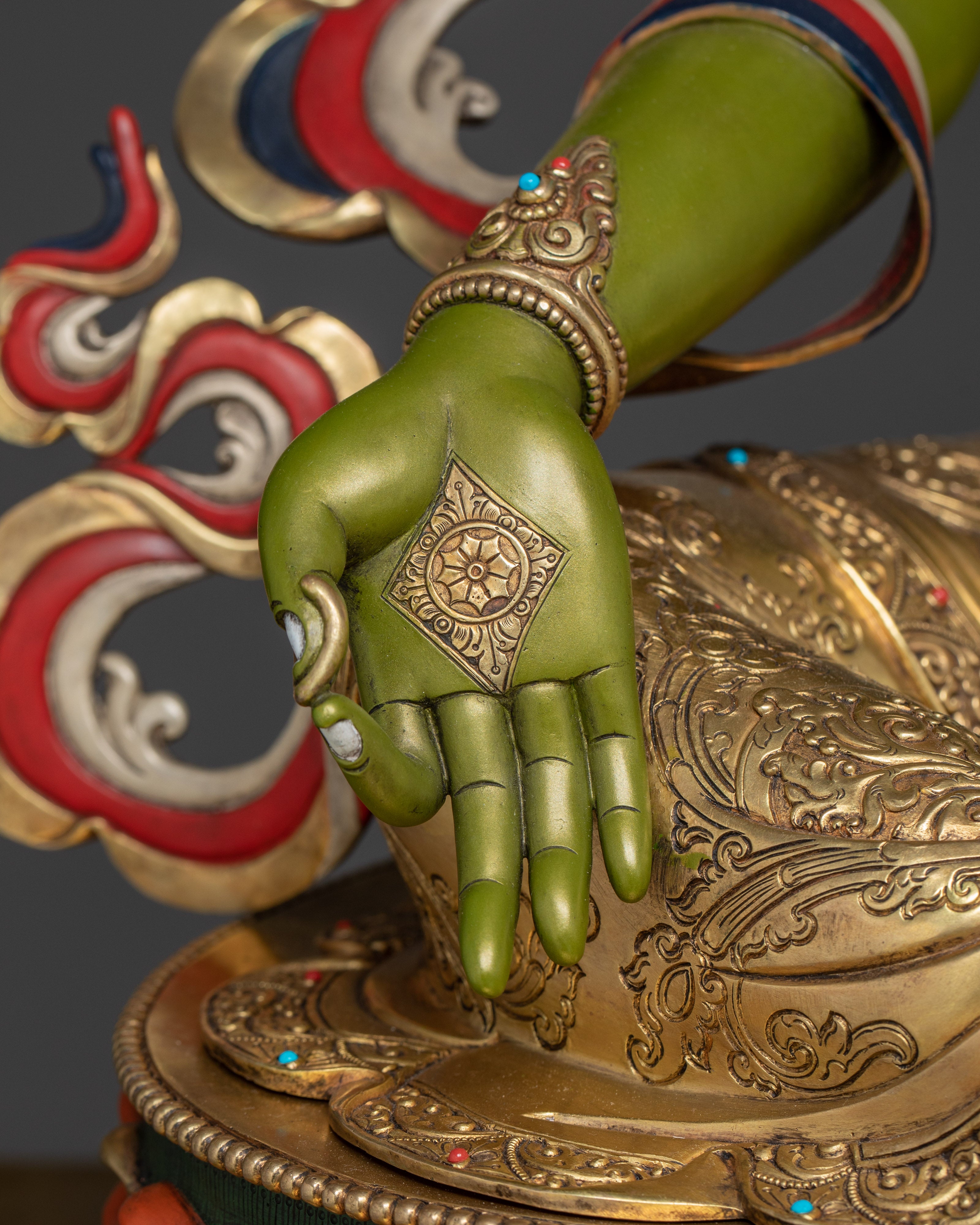 Majestic Green Tara on Throne Statue | Shyama Tara - Mother of All Buddhas