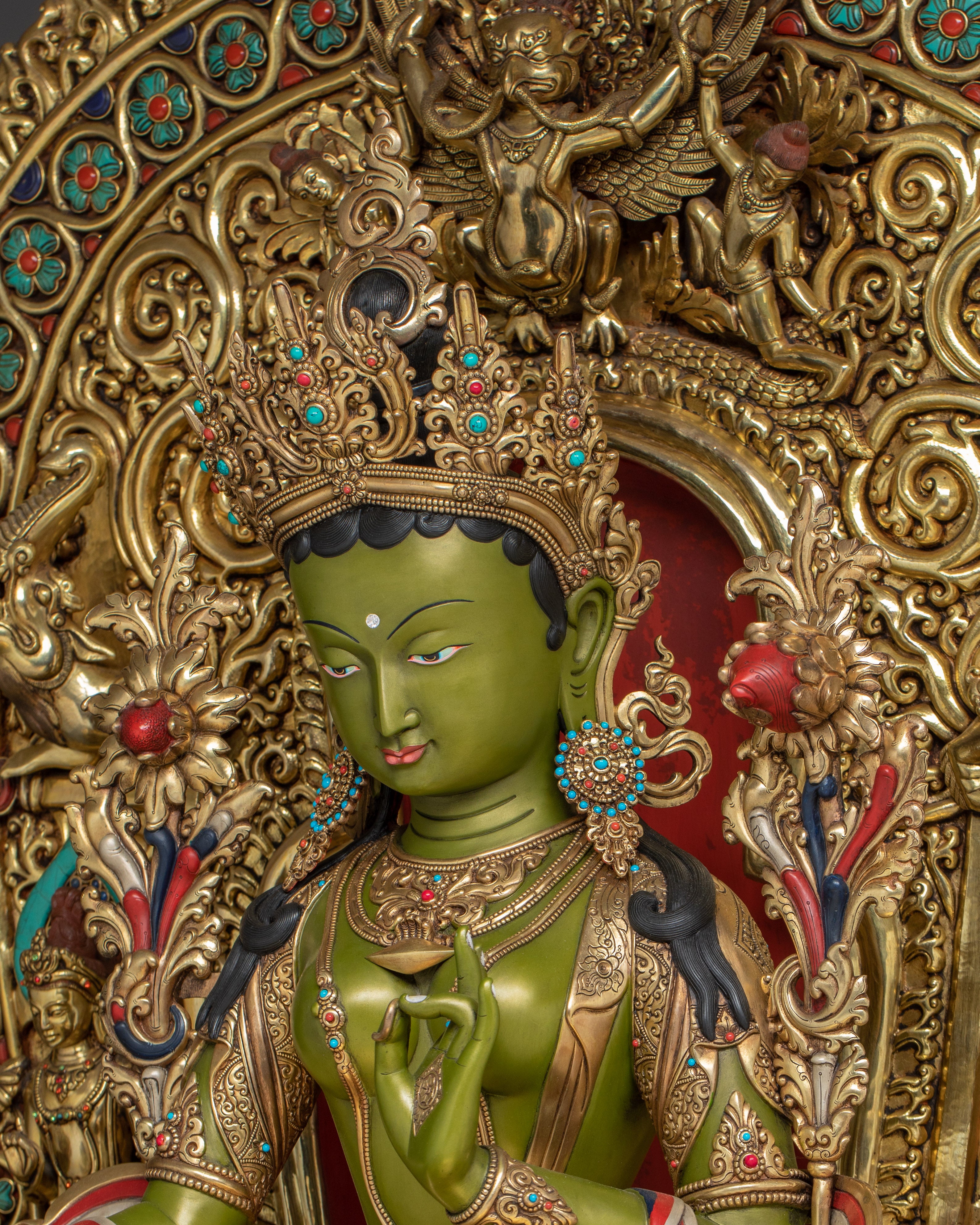 Majestic Green Tara on Throne Statue | Shyama Tara - Mother of All Buddhas