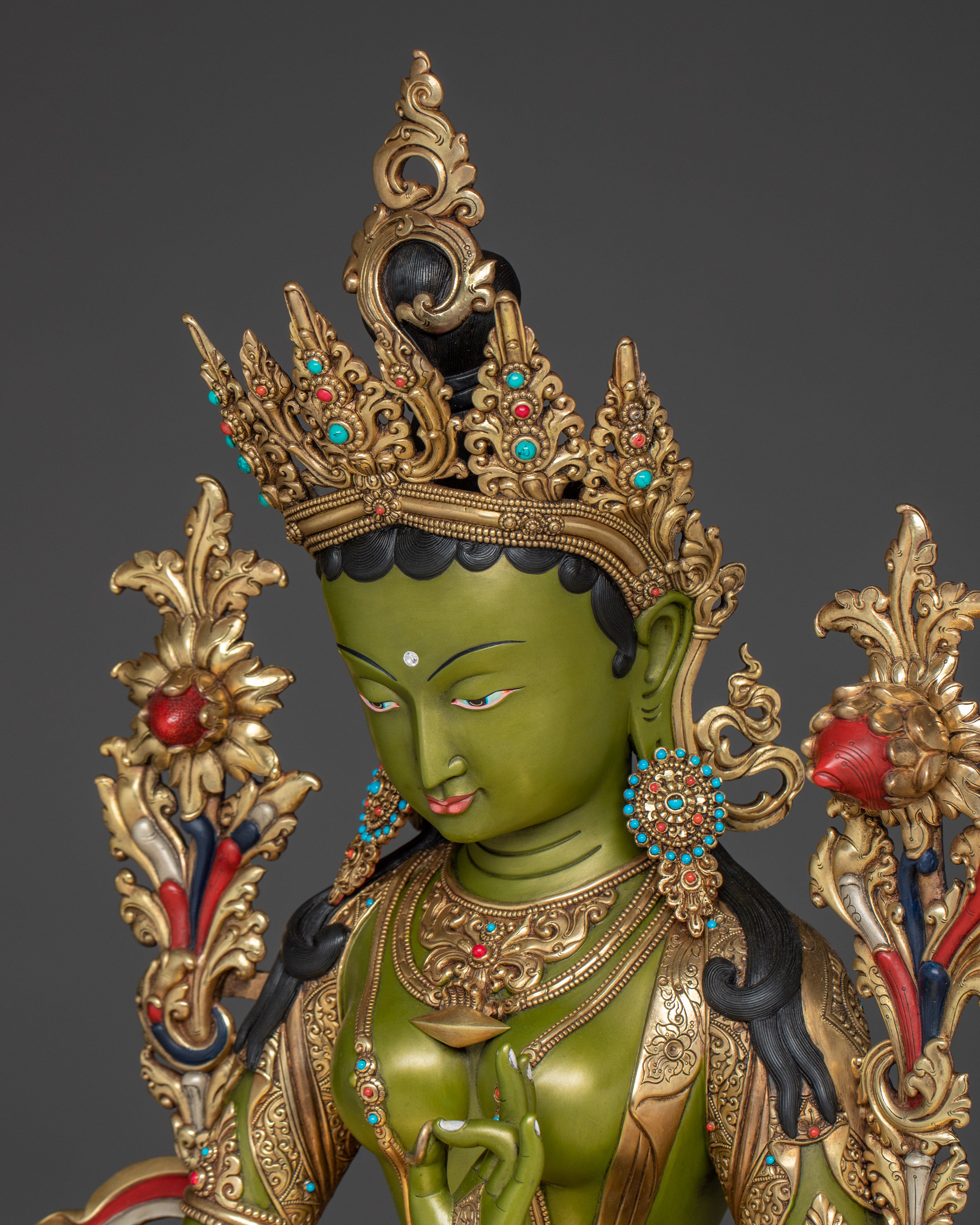 Majestic Green Tara on Throne Statue | Shyama Tara - Mother of All Buddhas