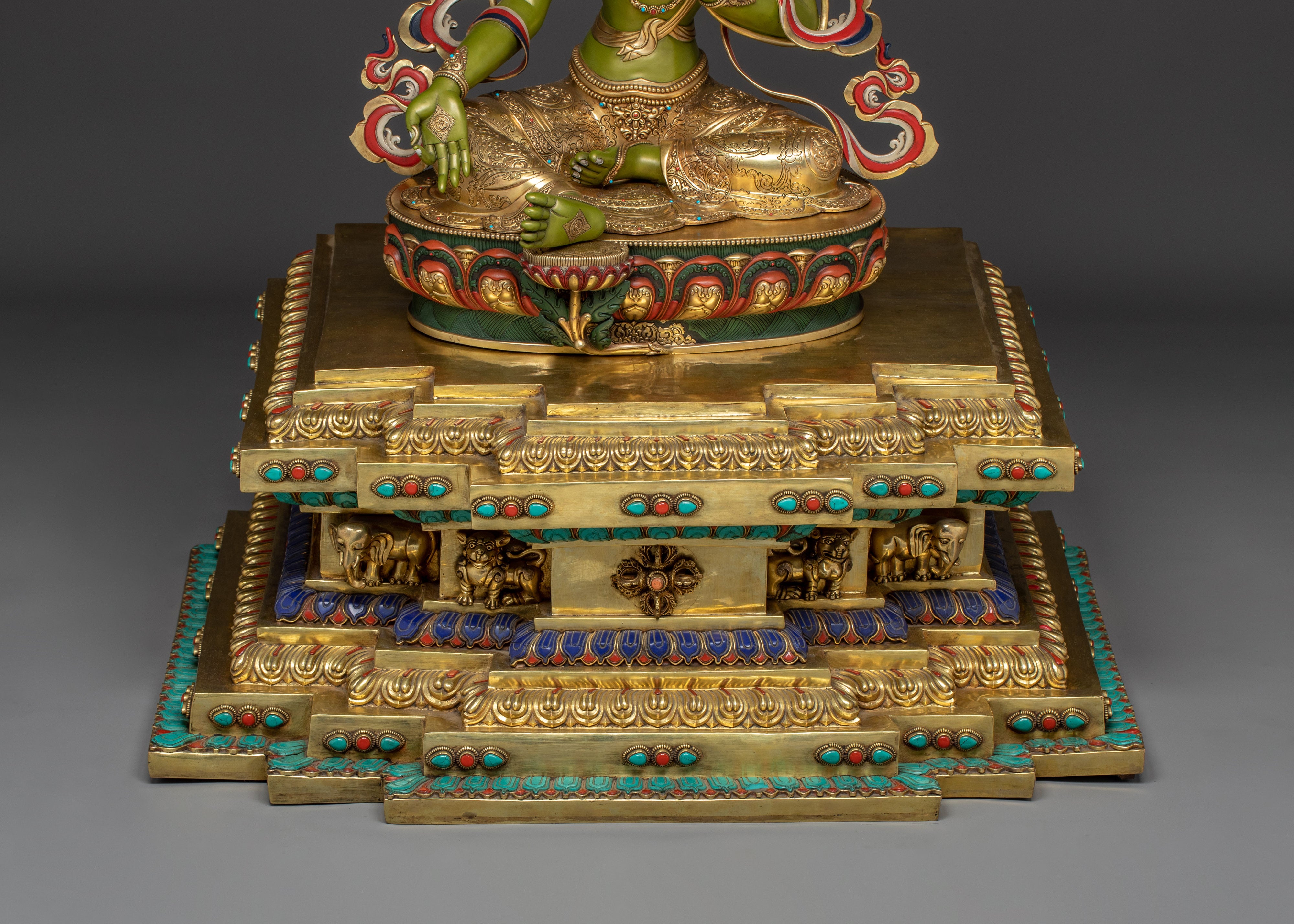 Majestic Green Tara on Throne Statue | Shyama Tara - Mother of All Buddhas