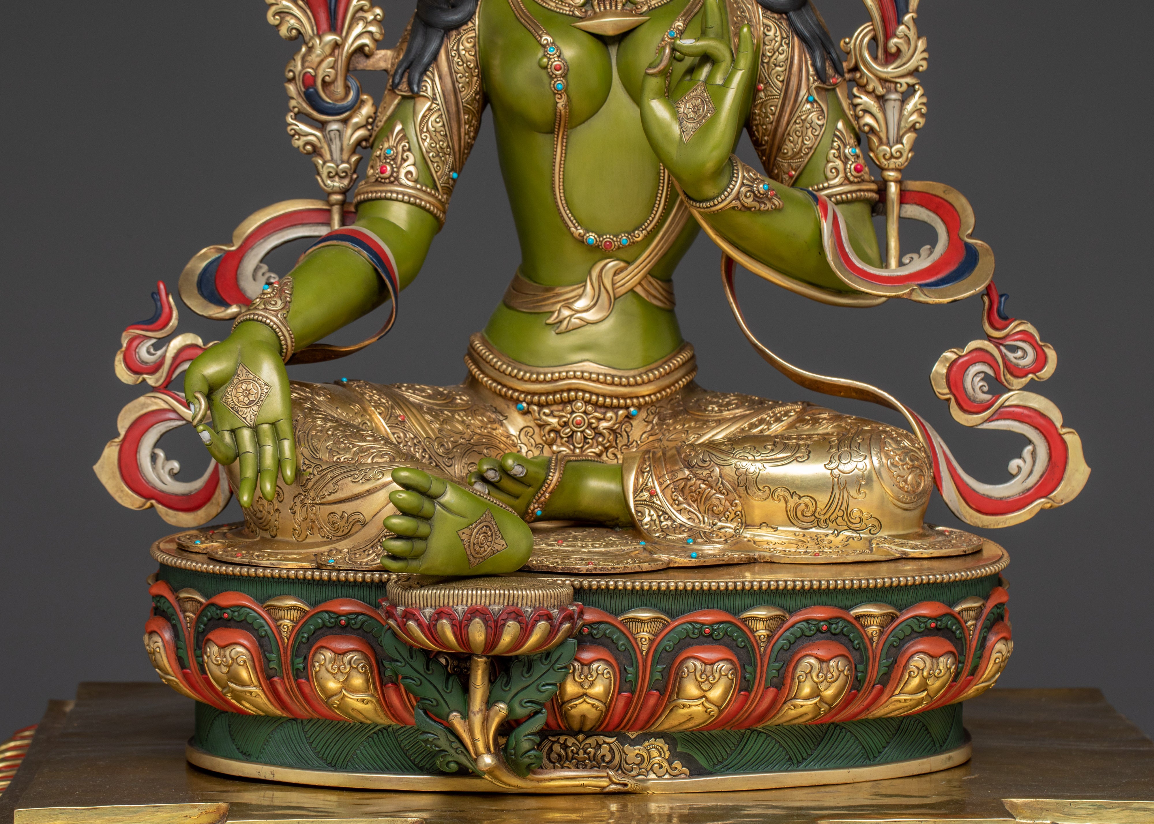 Majestic Green Tara on Throne Statue | Shyama Tara - Mother of All Buddhas