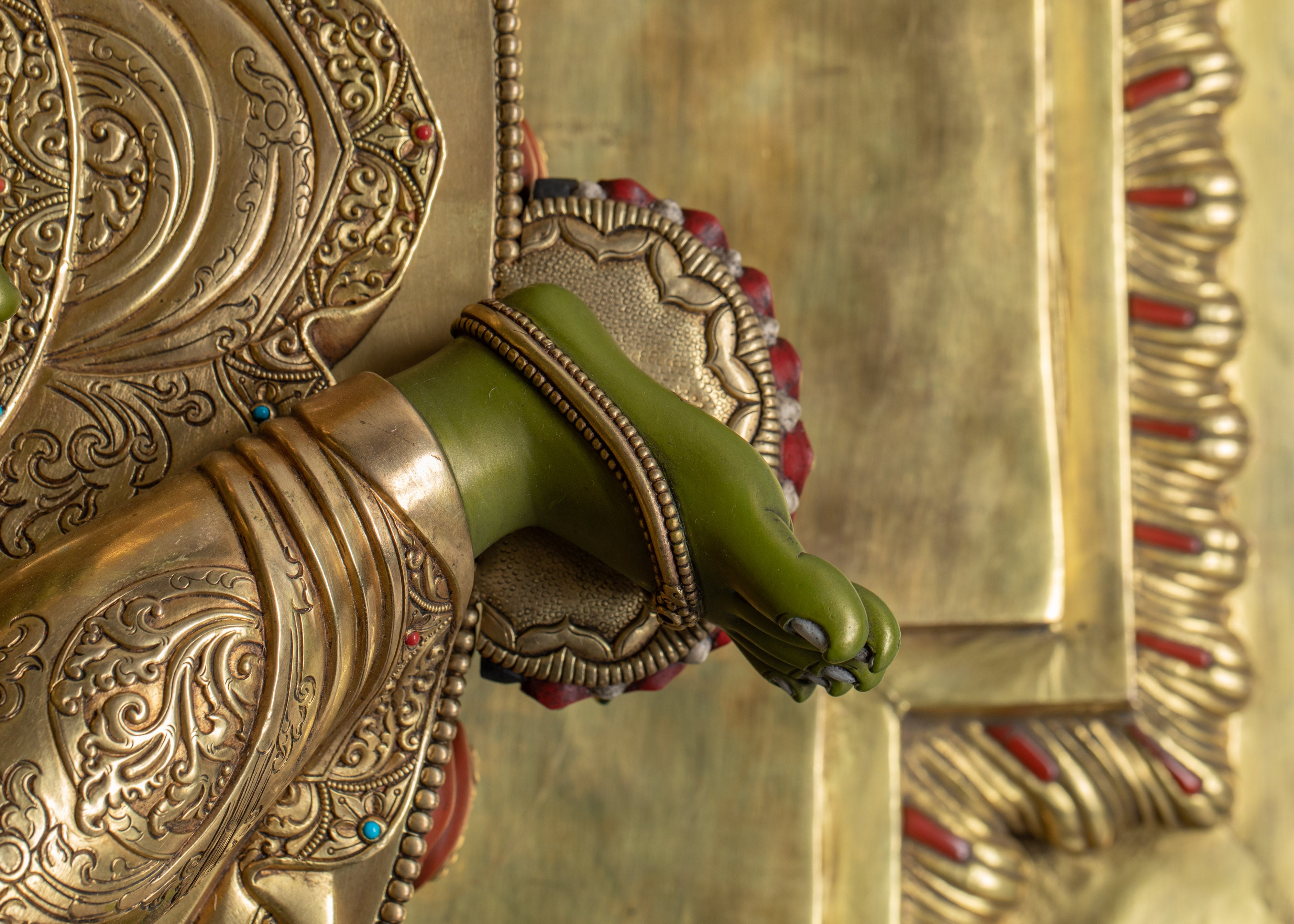 Majestic Green Tara on Throne Statue | Shyama Tara - Mother of All Buddhas