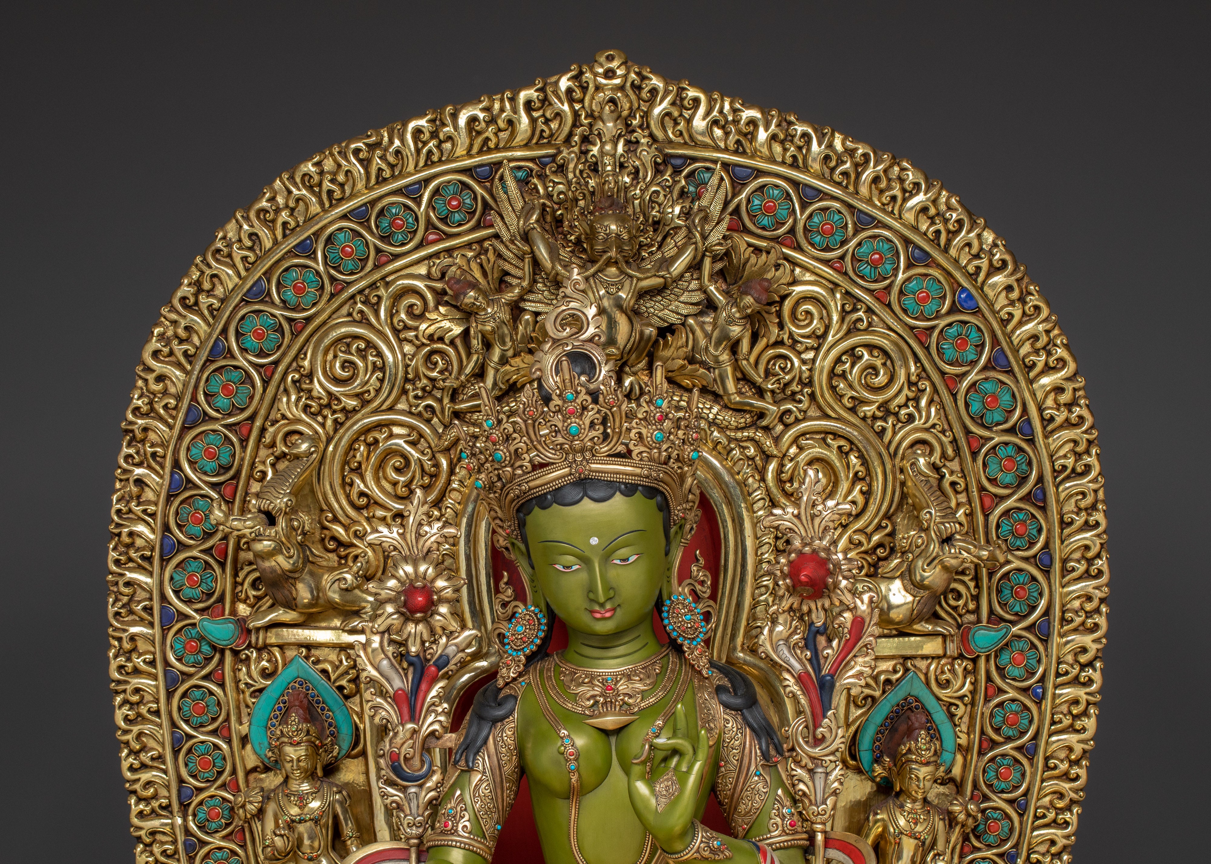 Majestic Green Tara on Throne Statue | Shyama Tara - Mother of All Buddhas