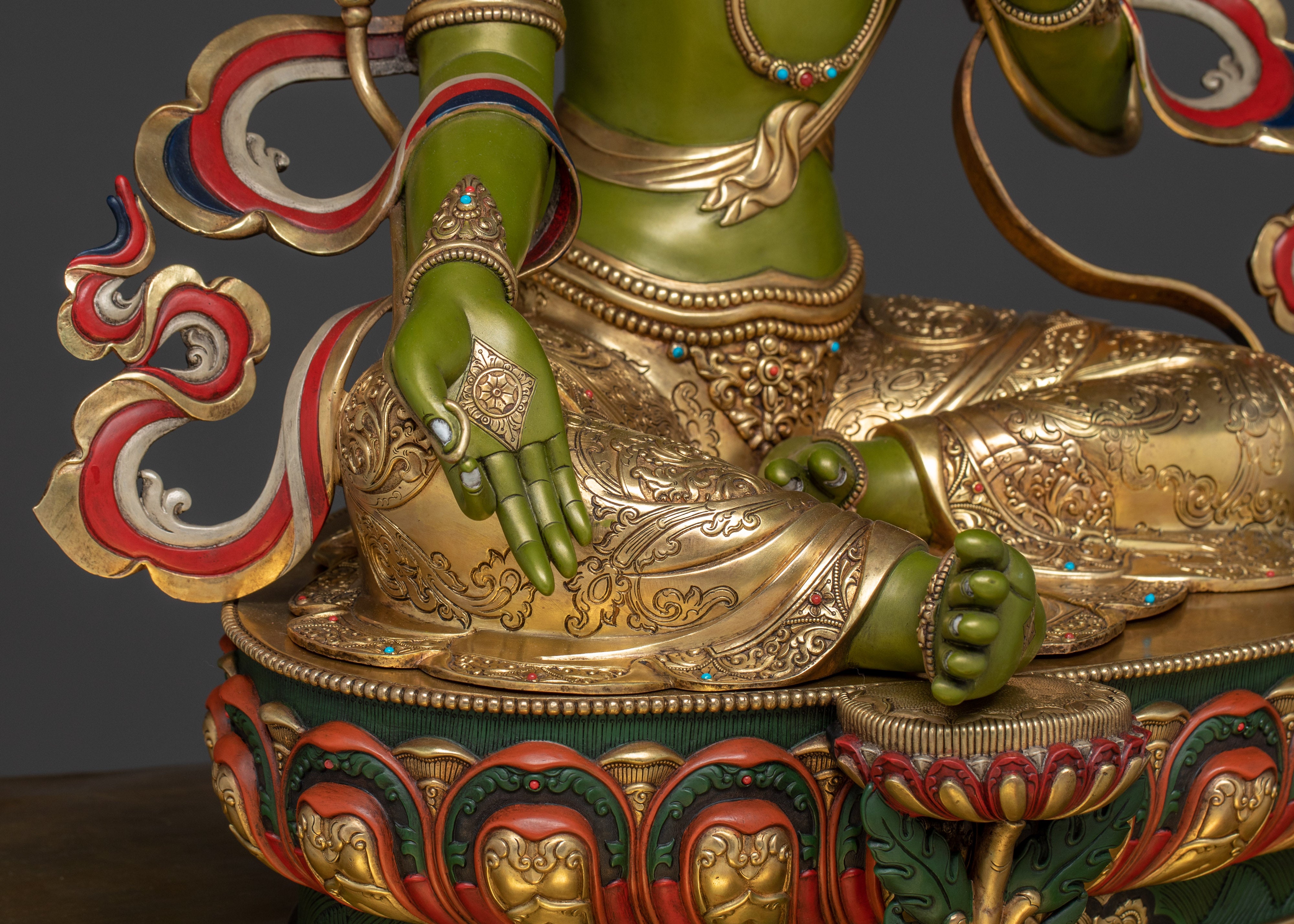Majestic Green Tara on Throne Statue | Shyama Tara - Mother of All Buddhas