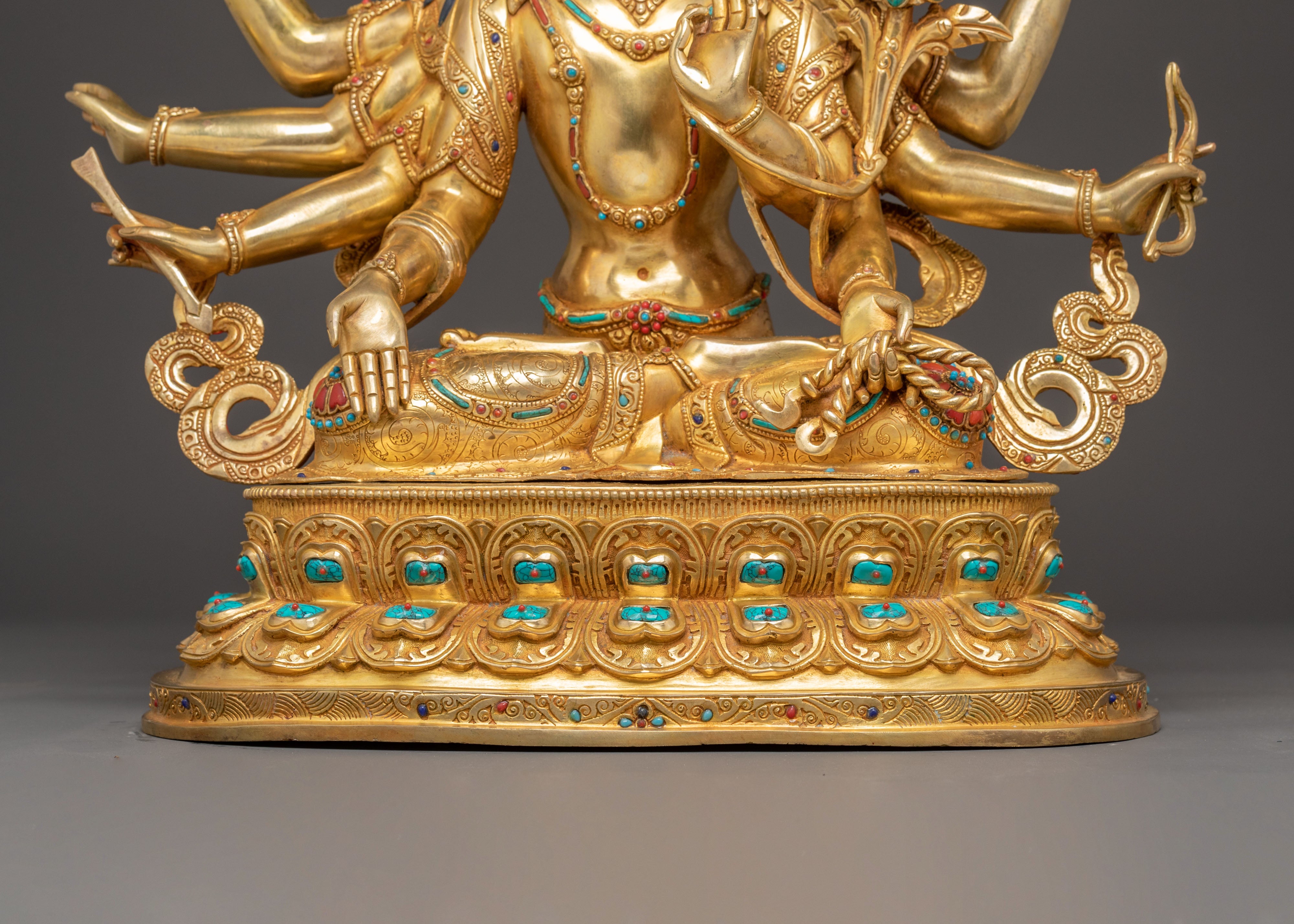 Handcrafted Statue of Wisdom Icon Maha Manjushri | Gold Gilded Copper Sculpture