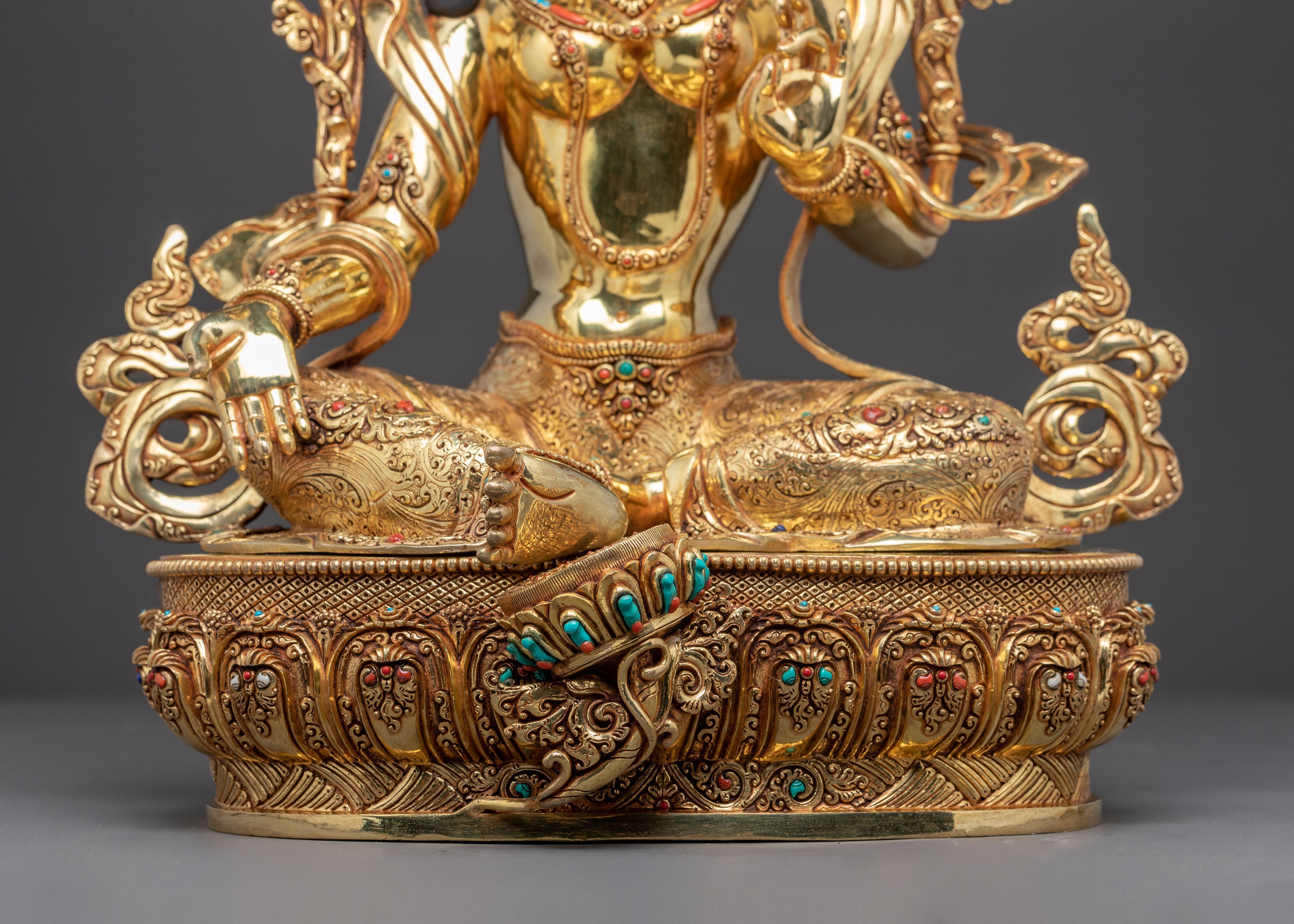Himalayan Green Tara Golden Statue | Female Bodhisattva