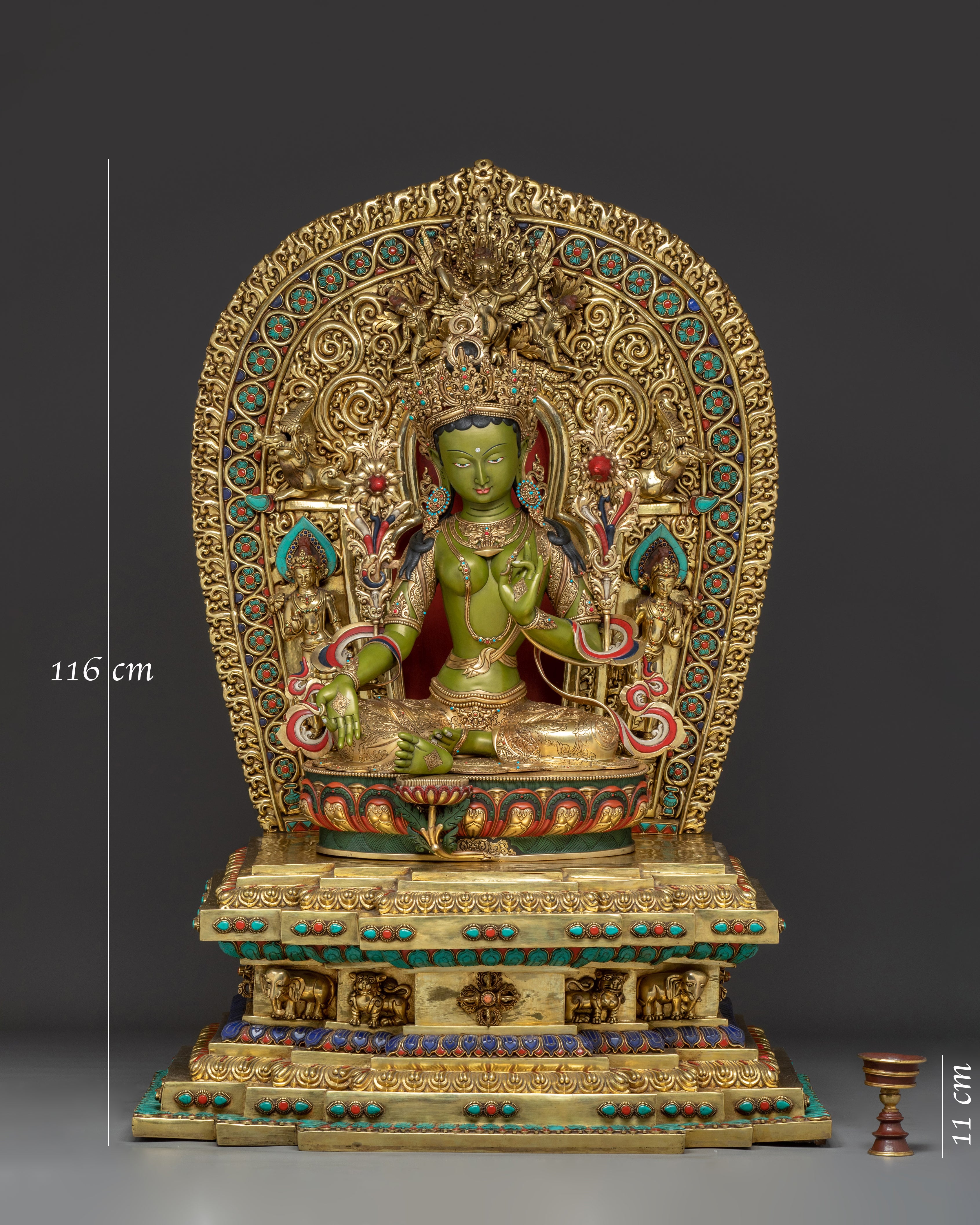 Majestic Green Tara on Throne Statue | Shyama Tara - Mother of All Buddhas