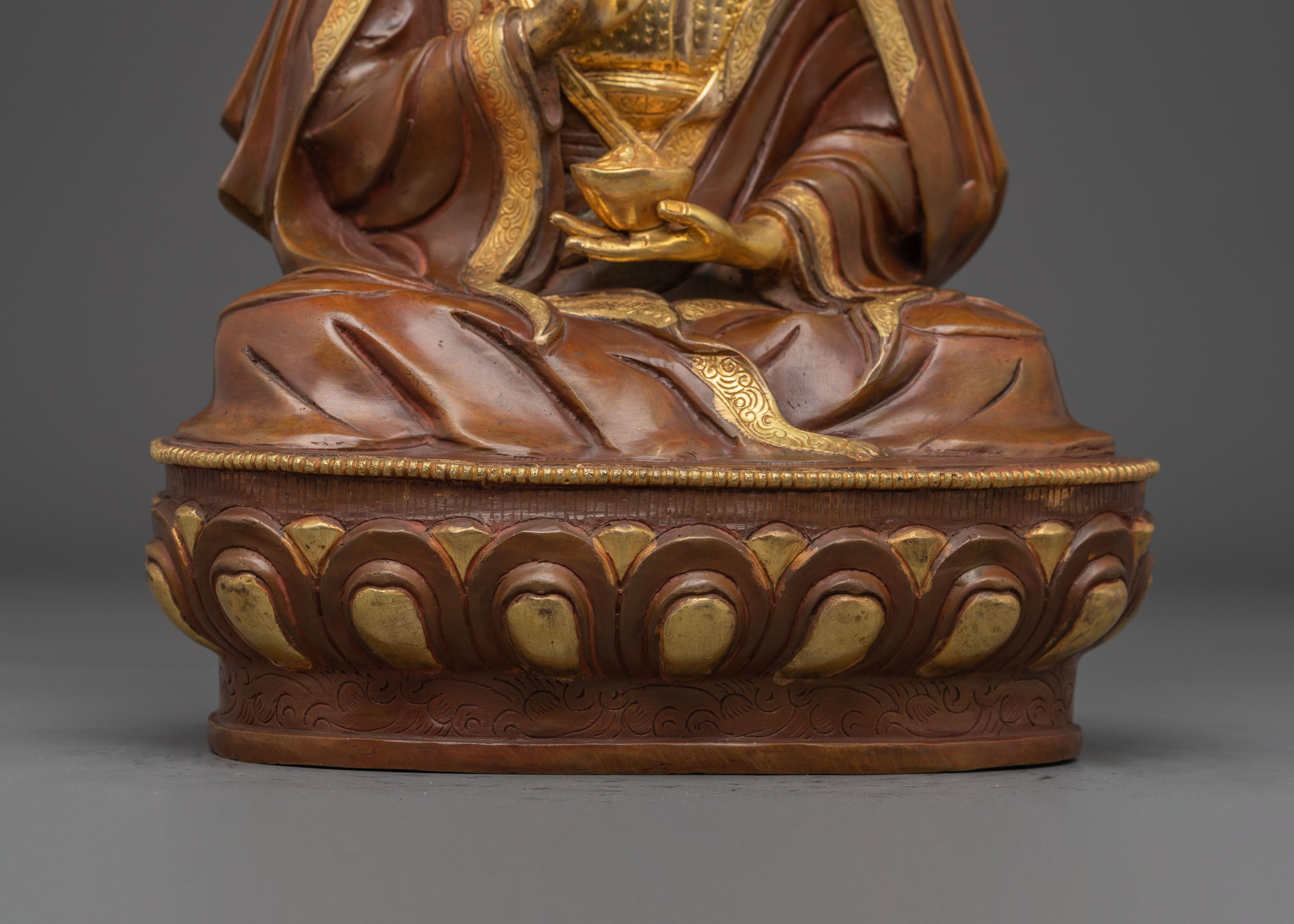 Handmade Golden Statue of Buddhist Master | Himalayan Spiritual Icon