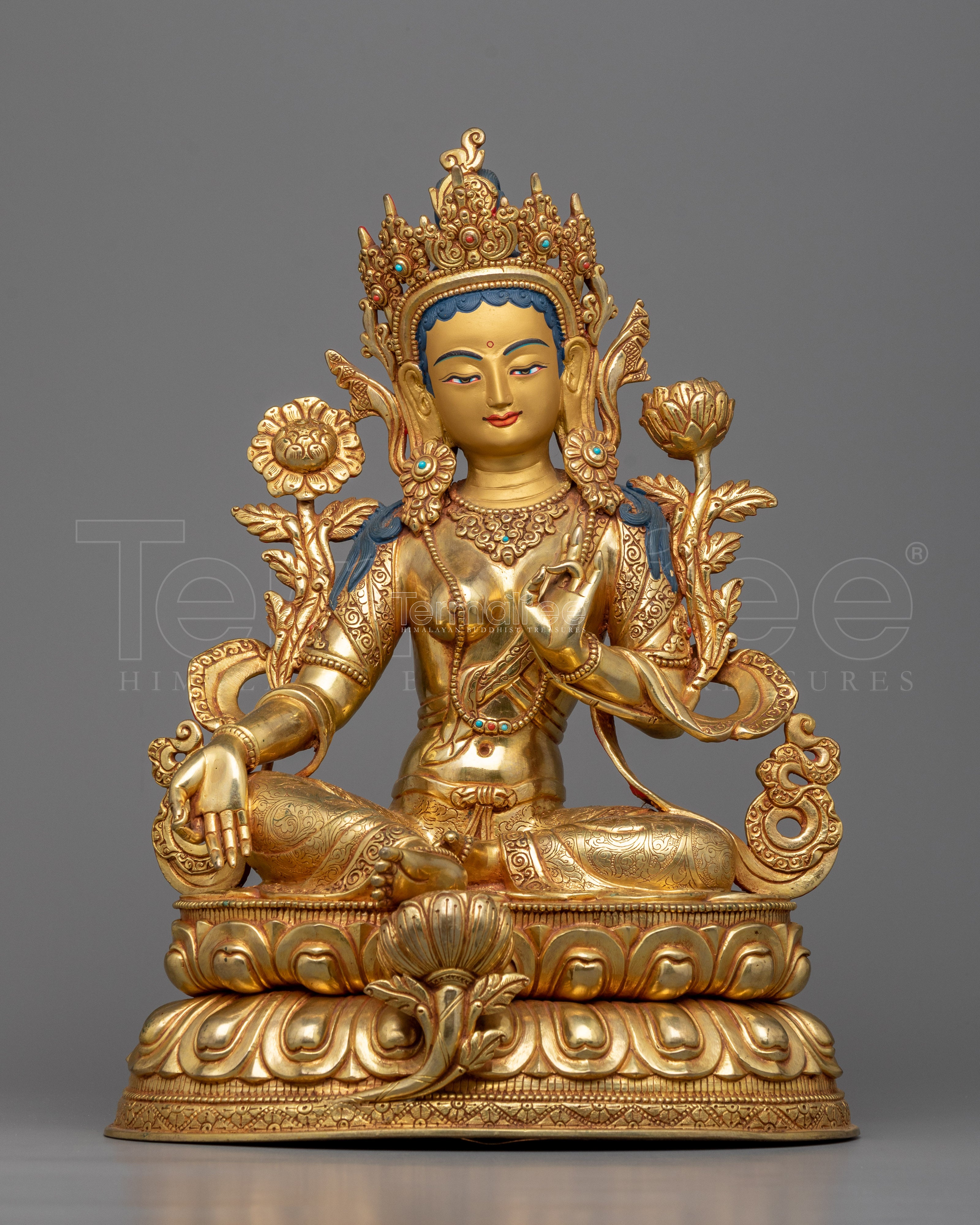 Invite Protection and Swift Assistance | Graceful 24K Gold Gilded Greentara Statue