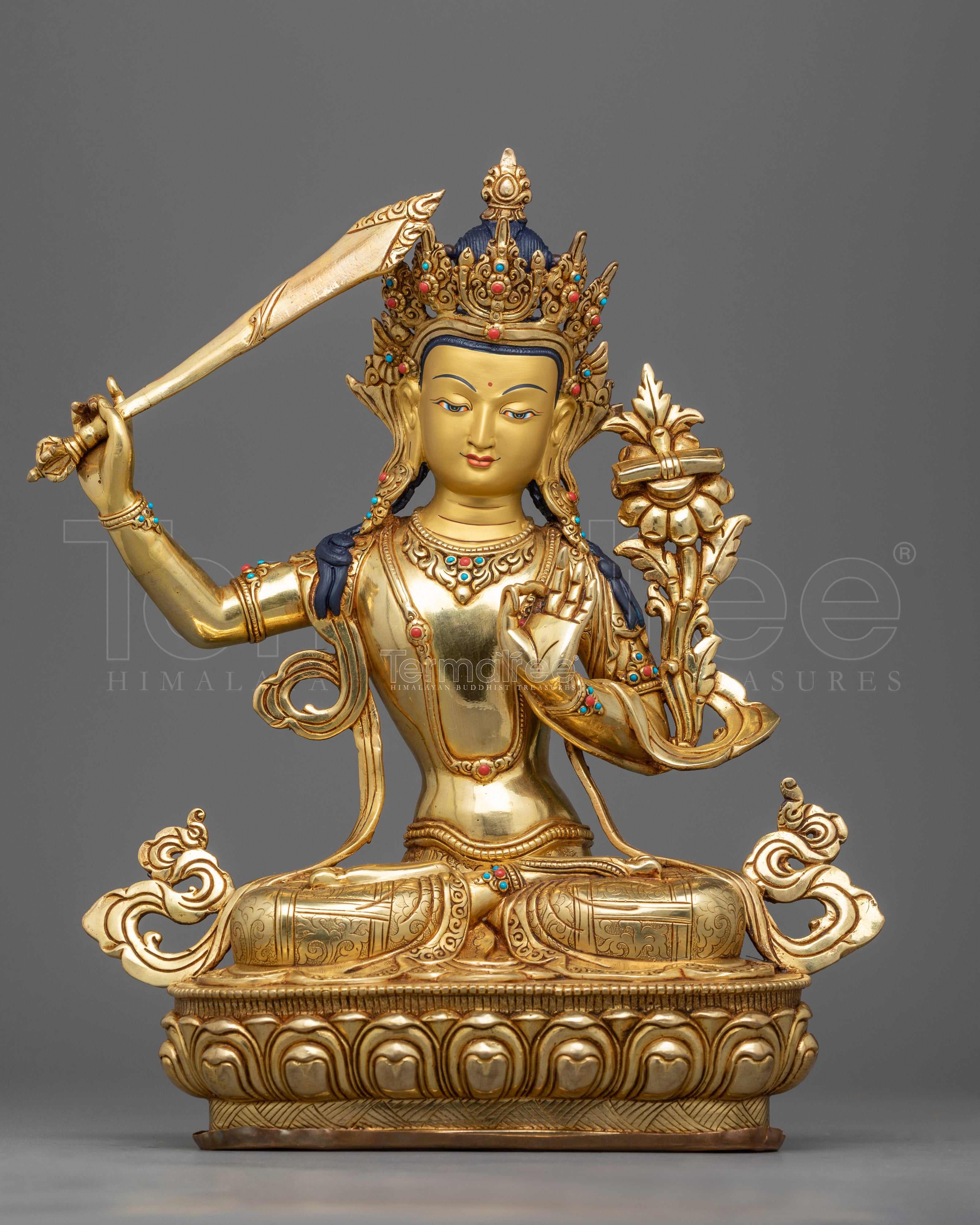 Discover the Enlightened Wisdom of Manjusri | Himalayan Handmade Copper Statue