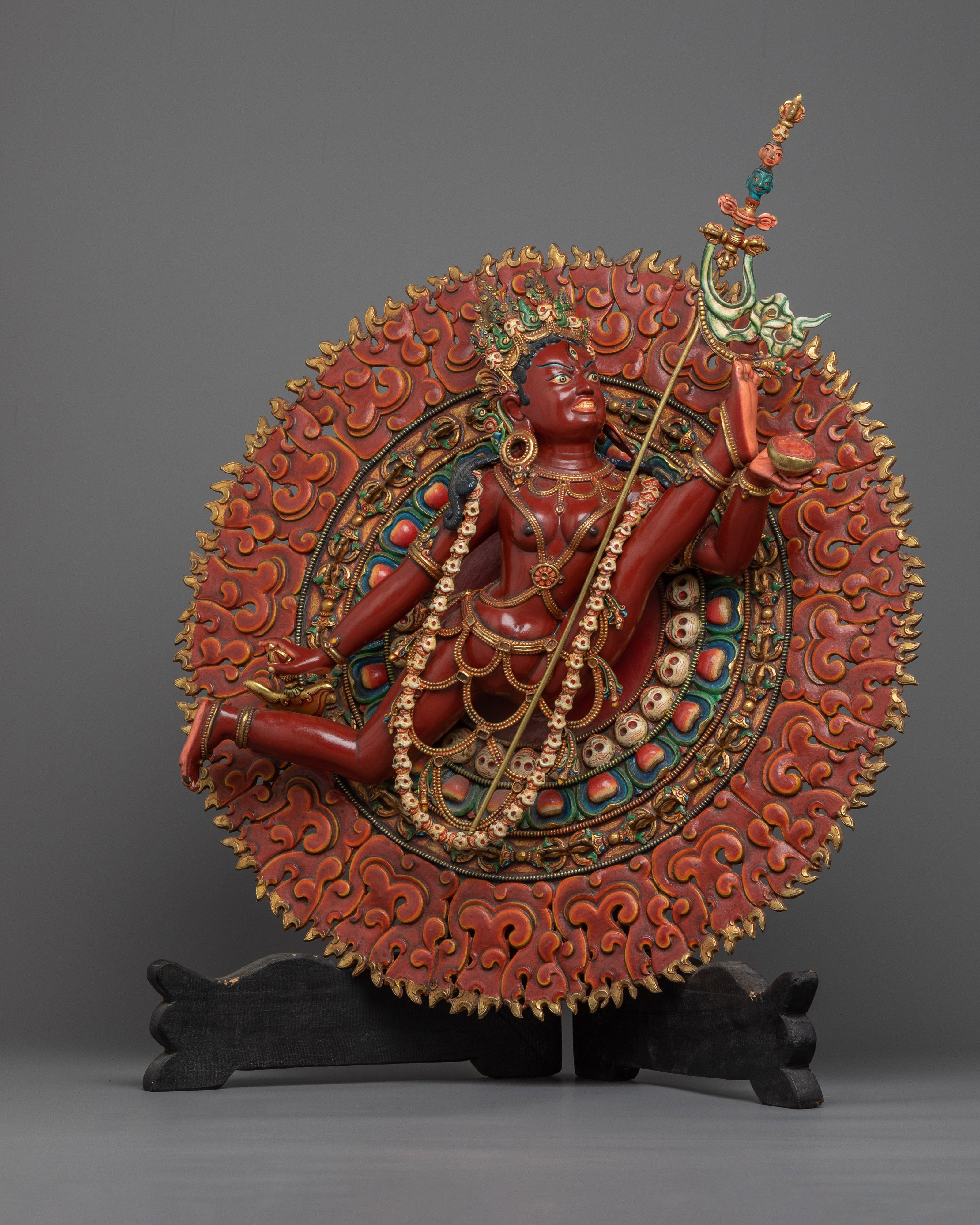 Experience the Power of the Fierce Vajra Yogini | Rich Red Acrylic painted Sculpture