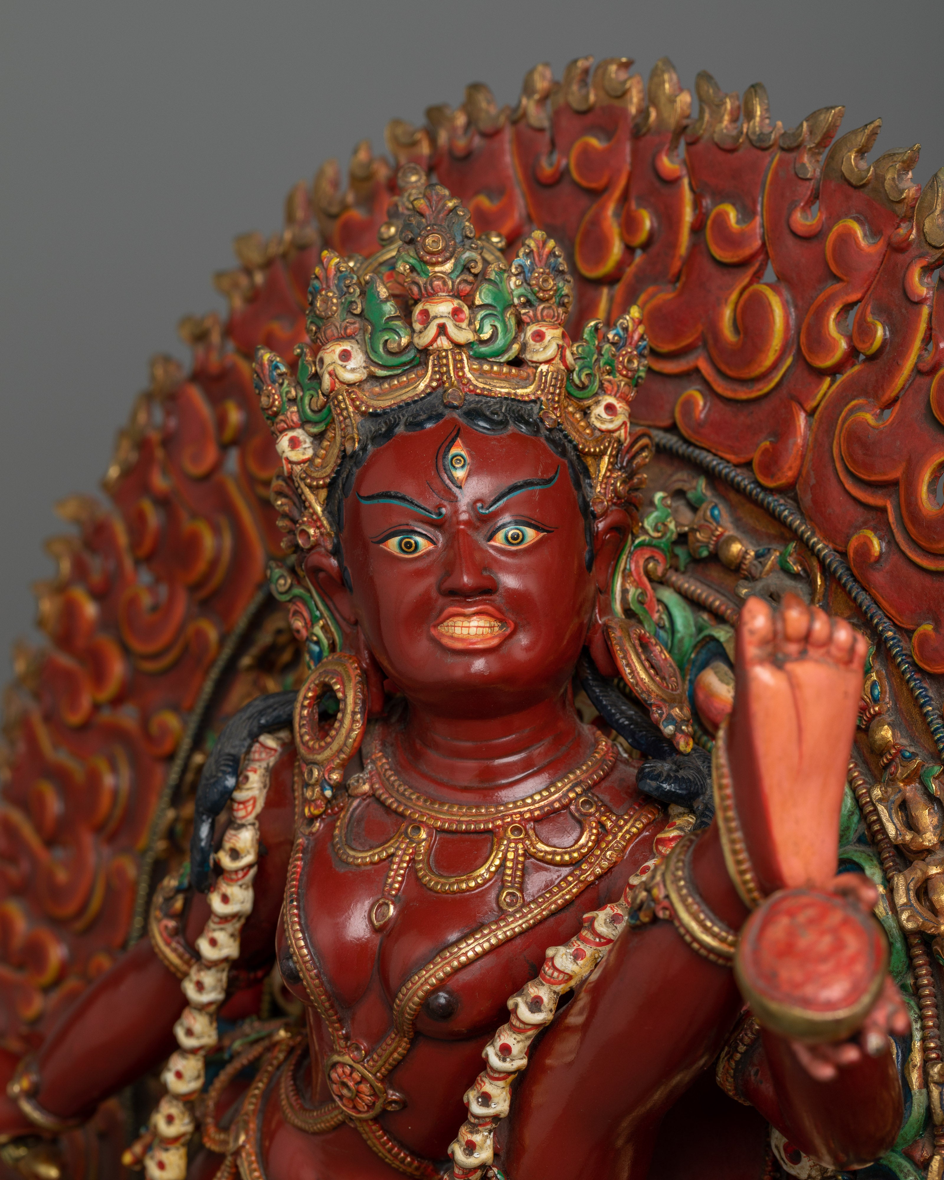 Experience the Power of the Fierce Vajra Yogini | Rich Red Acrylic painted Sculpture