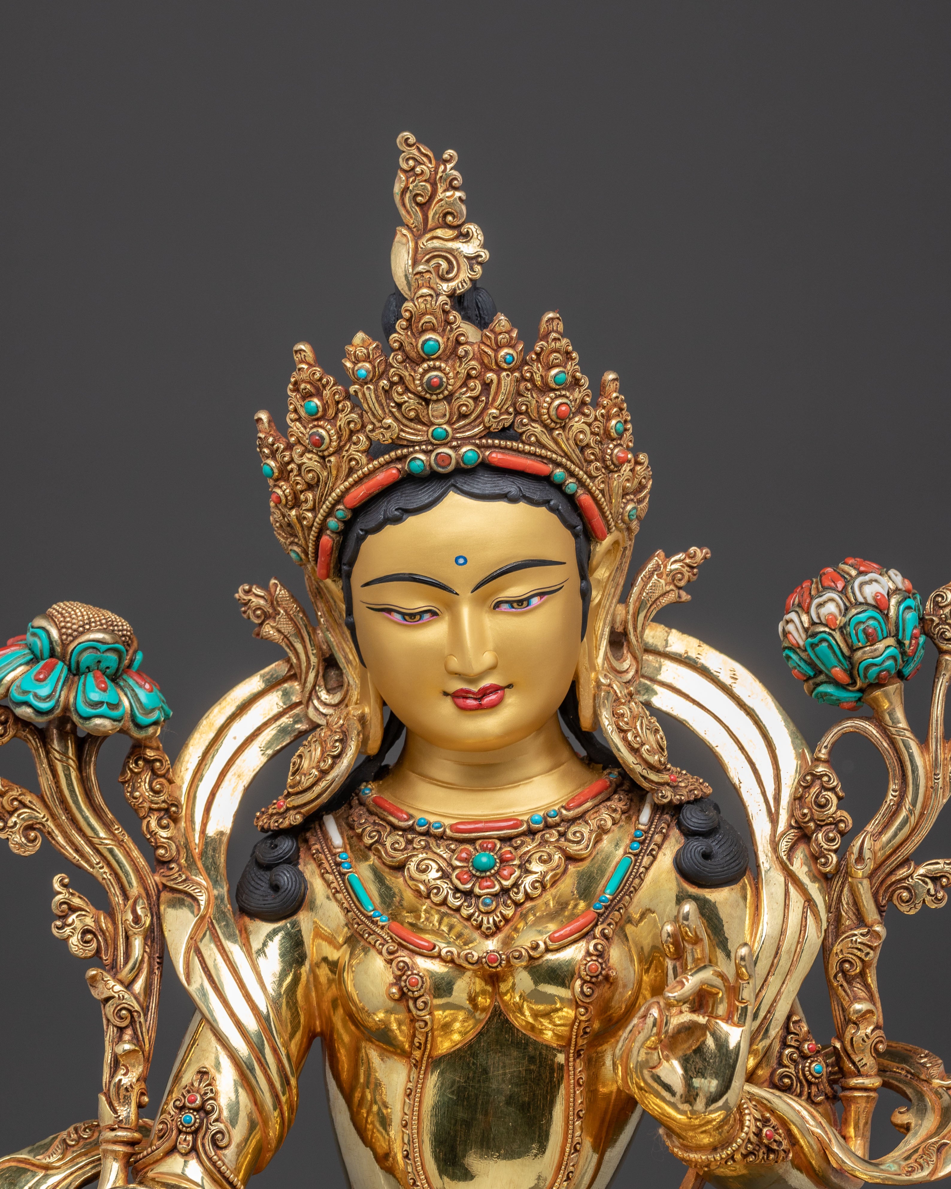 Himalayan Green Tara Golden Statue | Female Bodhisattva