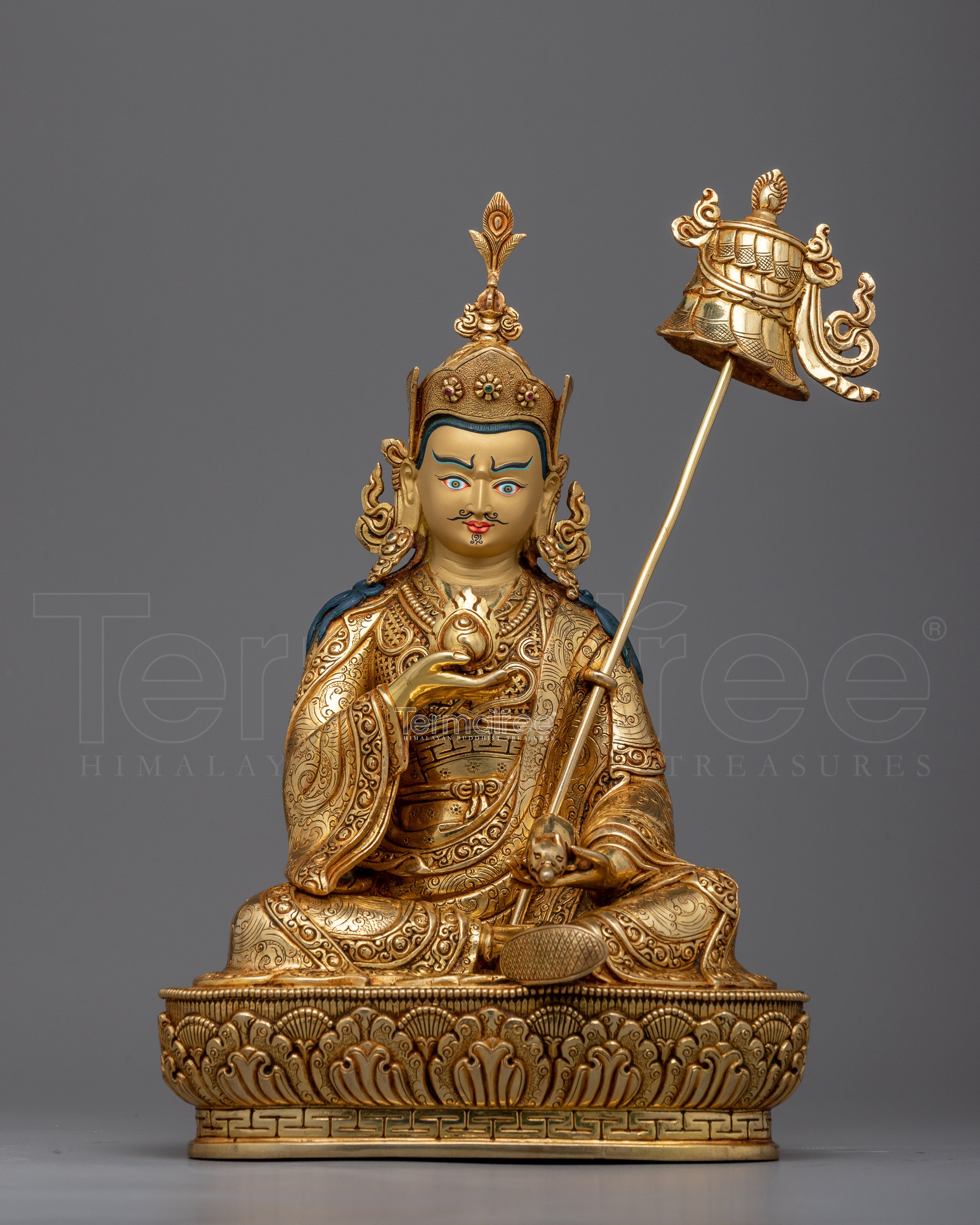 Guru Rinpoche: The Tibet Master in a Stunning Statue | Gold Gilded Statuette