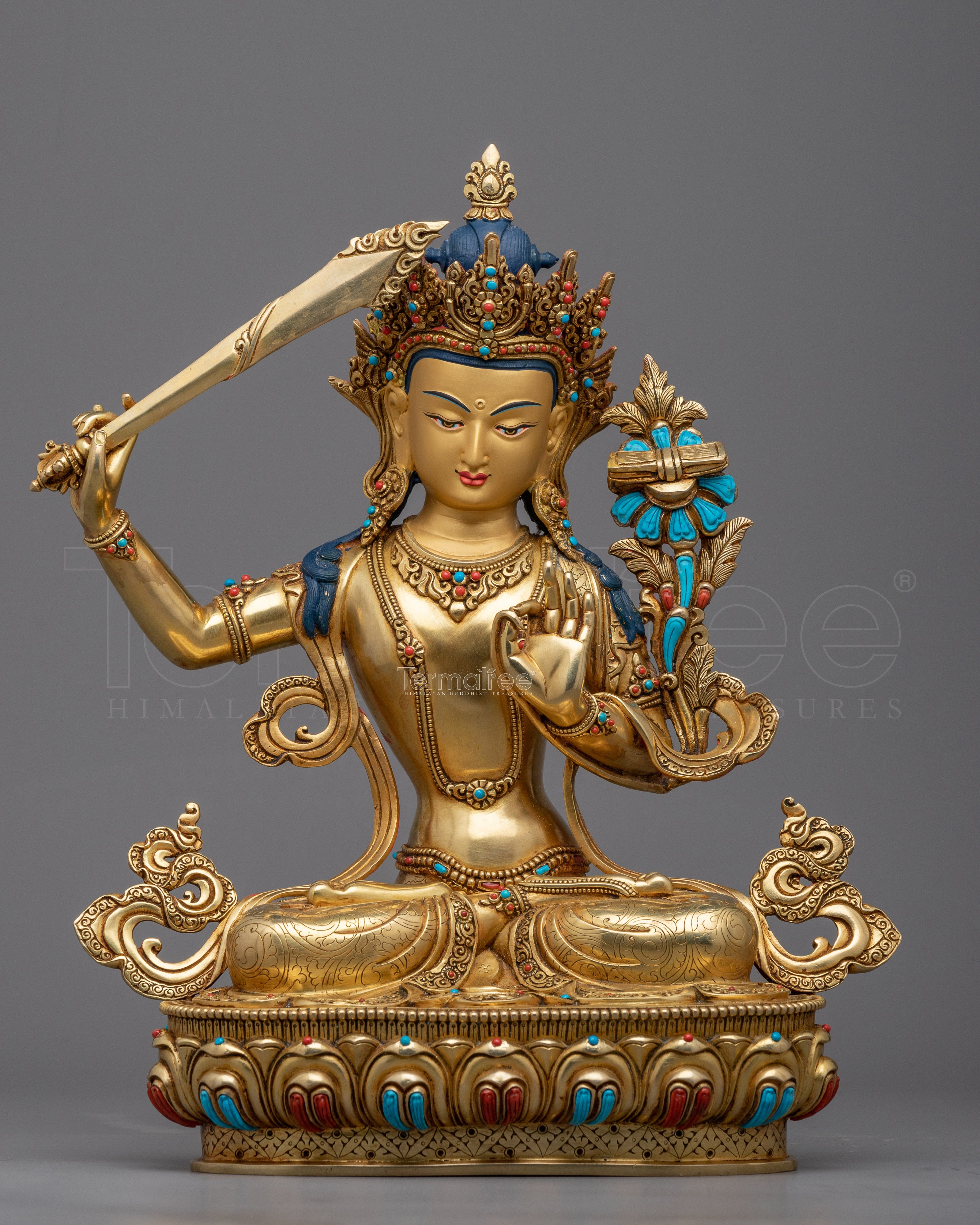 The Bodhisattva of Wisdom and Insight Manjushri Buddha with a Sword Statue | Himalayan Art