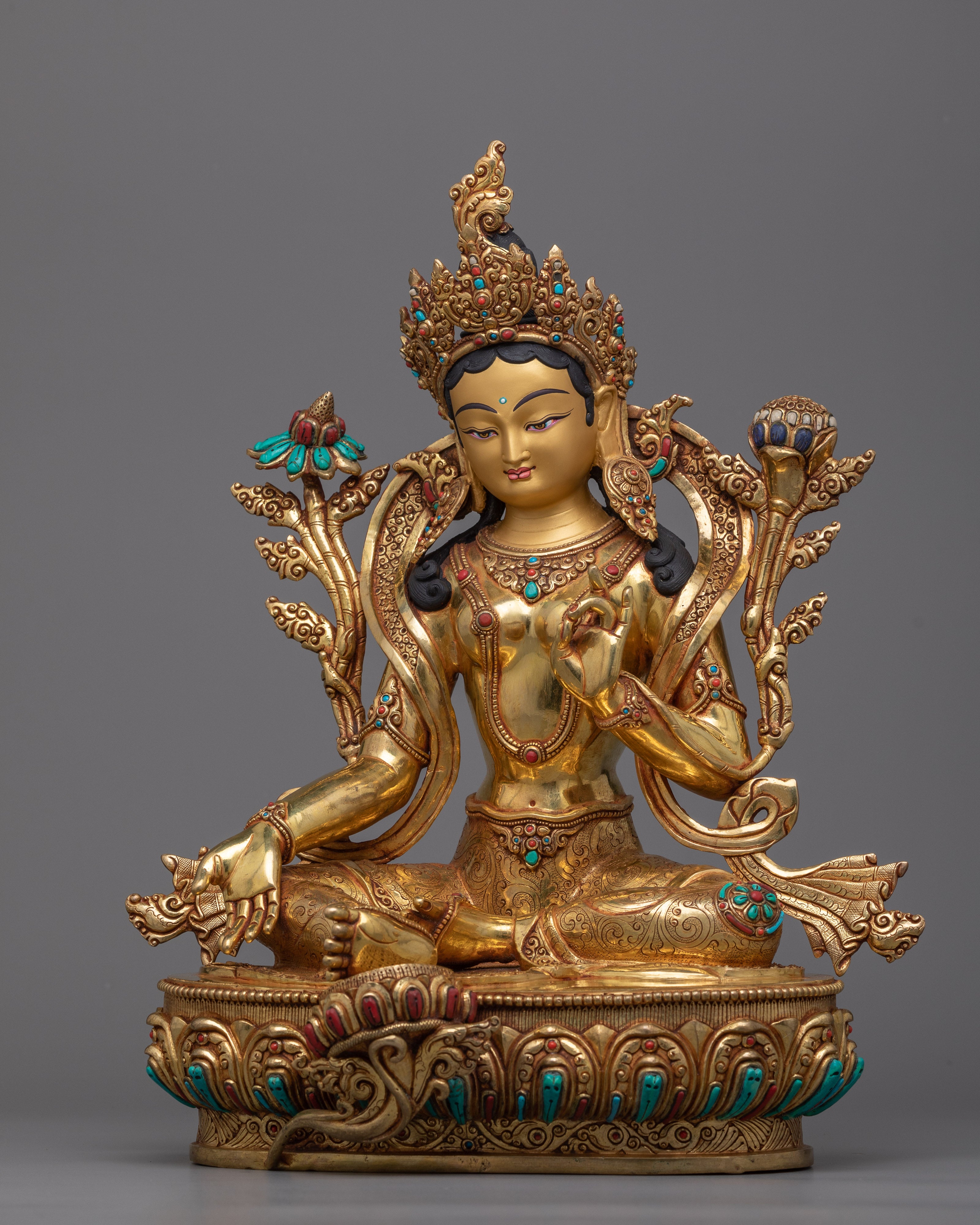 Green Tara Ma Tara | A Symbol of Compassion and Swift Action in a Beautiful Gold Gilded Statue