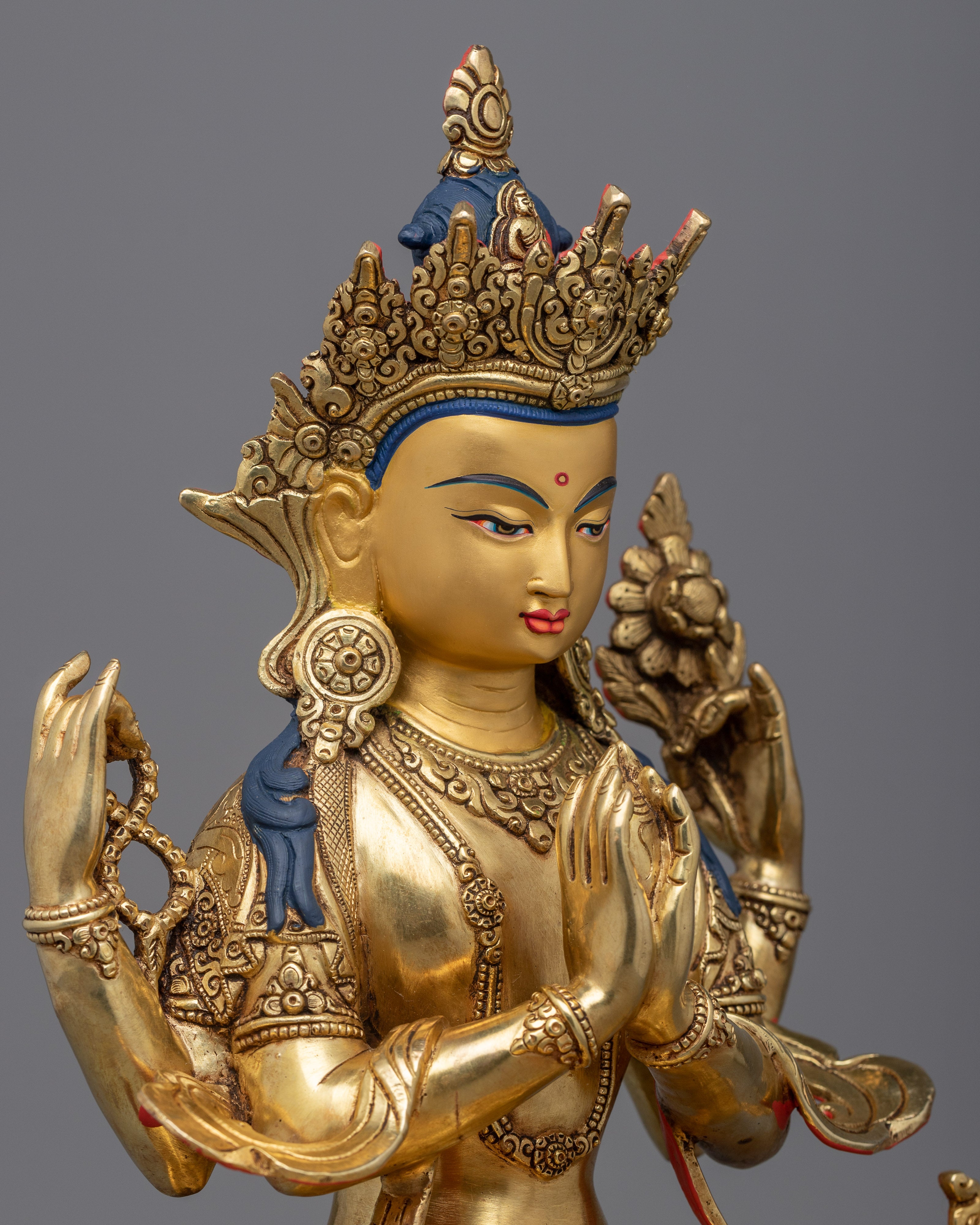 Handcrafted 12.9" Multi Armed Buddha Chenrezig Statue | Spiritual and Aesthetic Enrichment