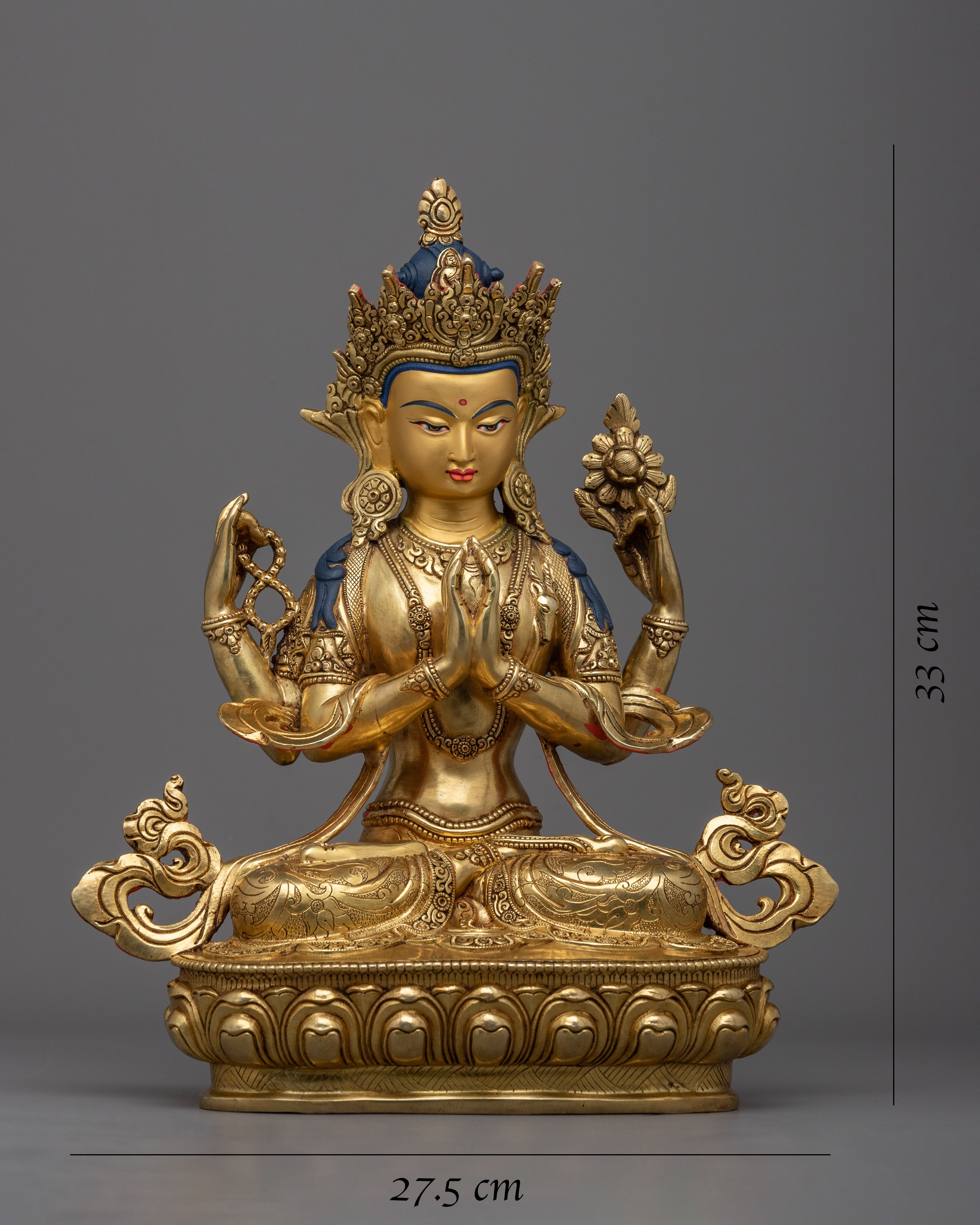 Handcrafted 12.9" Multi Armed Buddha Chenrezig Statue | Spiritual and Aesthetic Enrichment