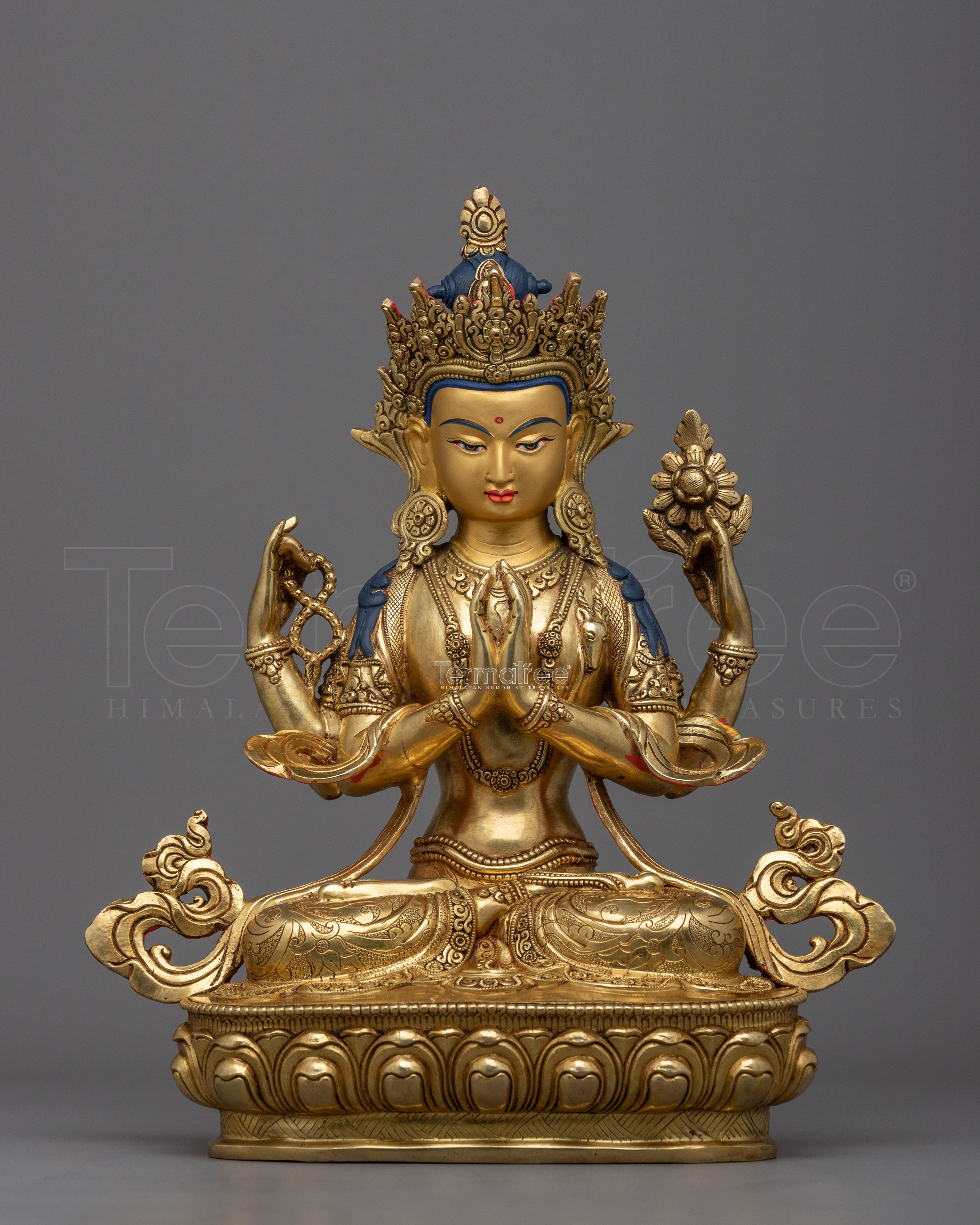 Handcrafted 12.9" Multi Armed Buddha Chenrezig Statue | Spiritual and Aesthetic Enrichment