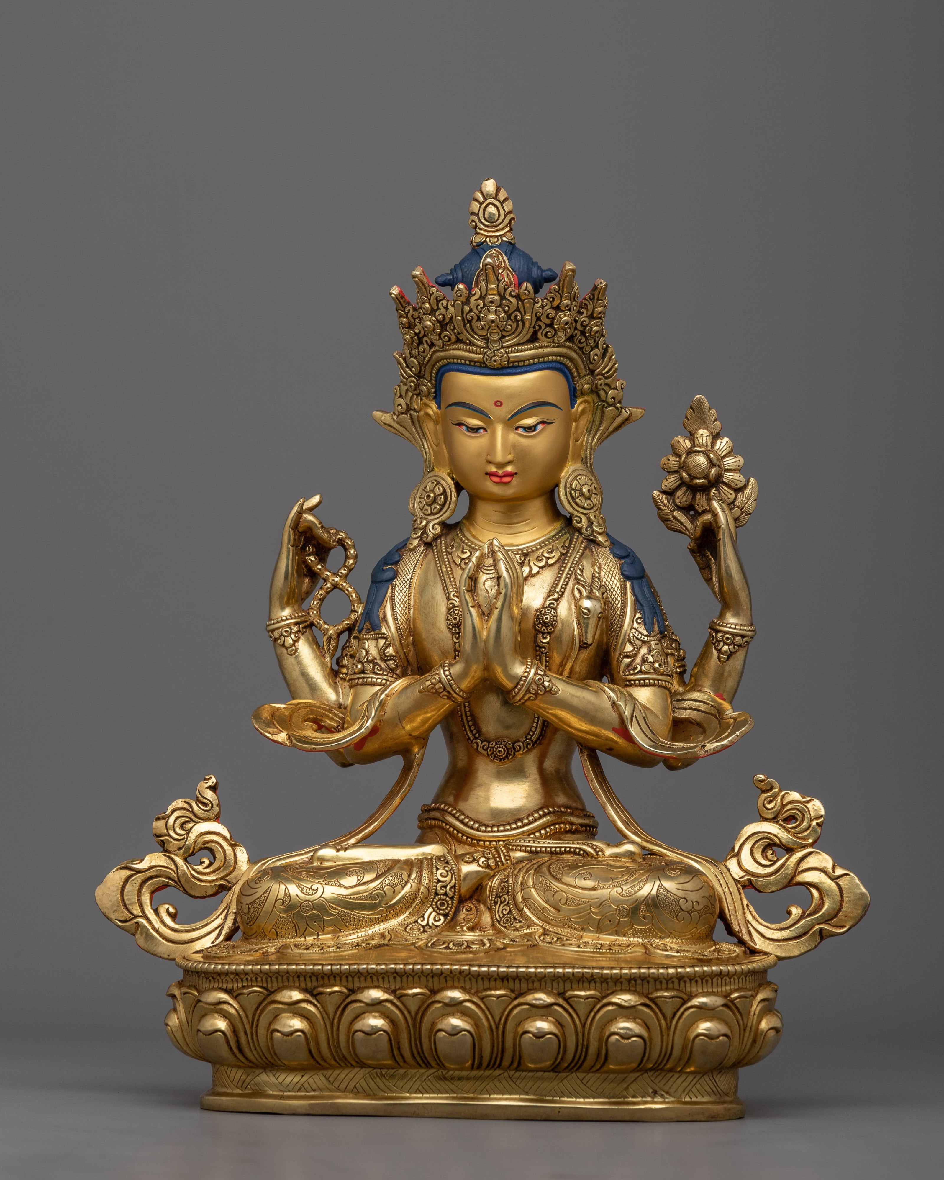 Handcrafted 12.9" Multi Armed Buddha Chenrezig Statue | Spiritual and Aesthetic Enrichment