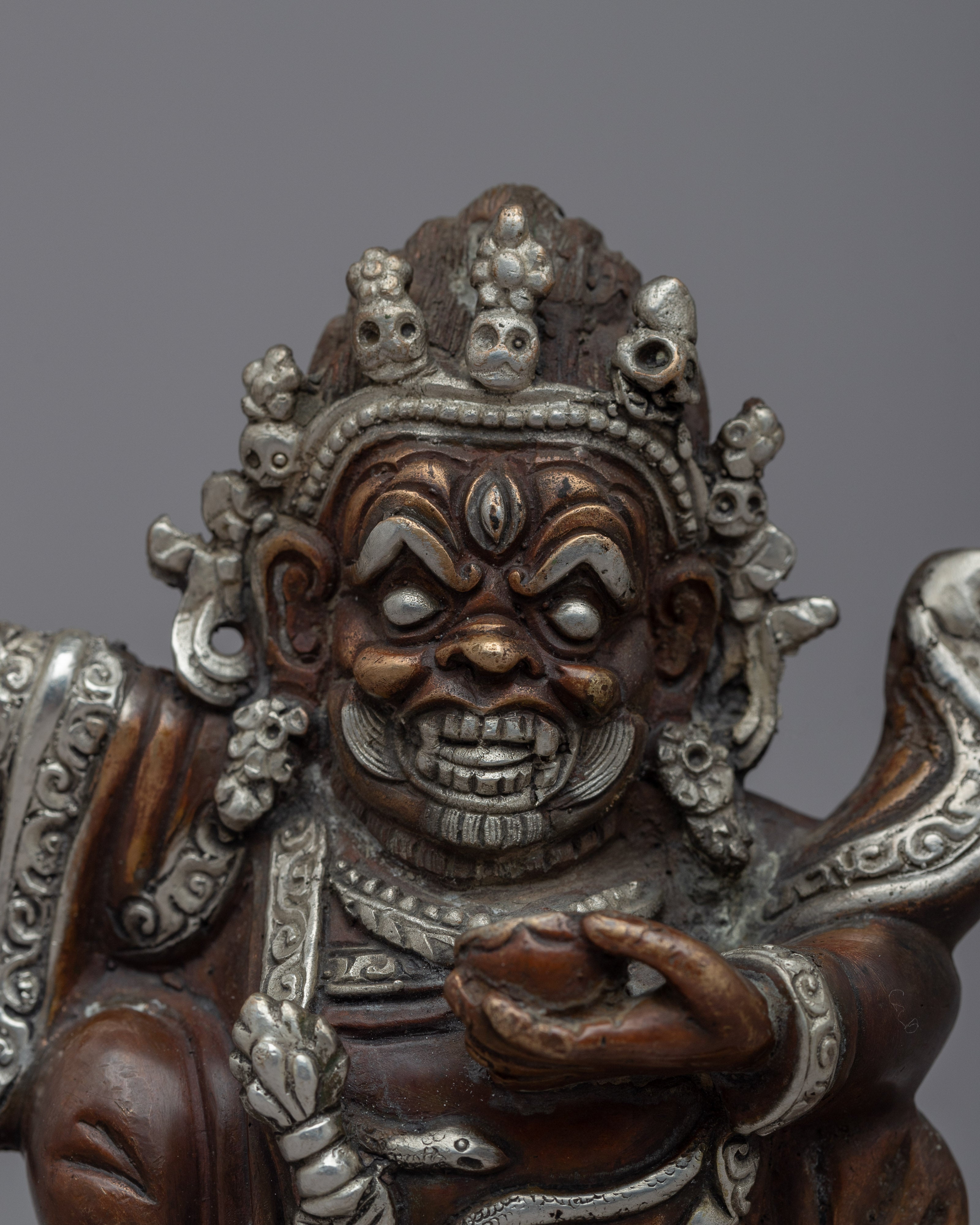 Welcome Protection with Our Mini Mahakala Bernagchen Copper Statue | Machine Molded Statuette