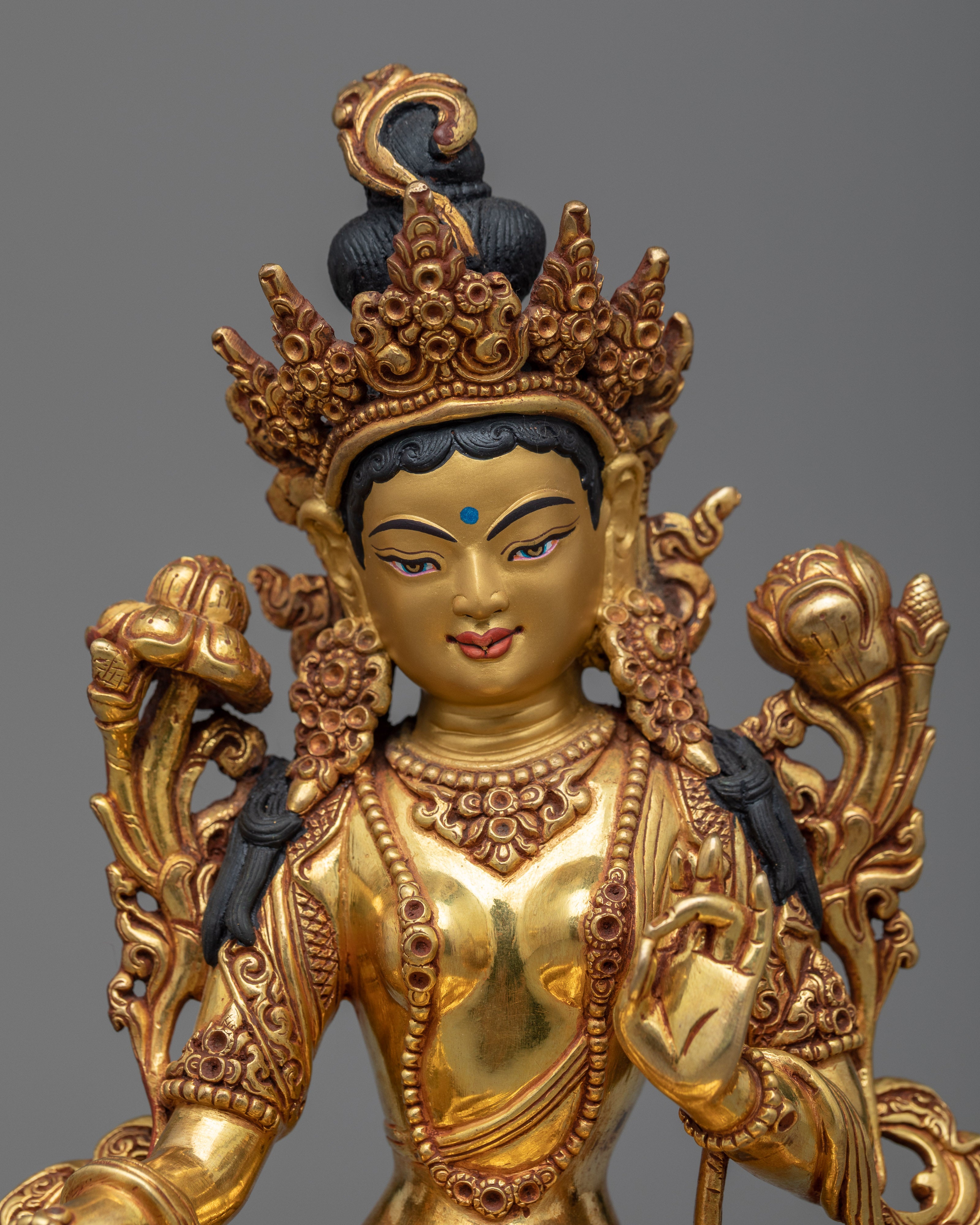 Inspire Active Compassion with Tibetan Tara Statue | Triple Layers of 24K Gold Gilded