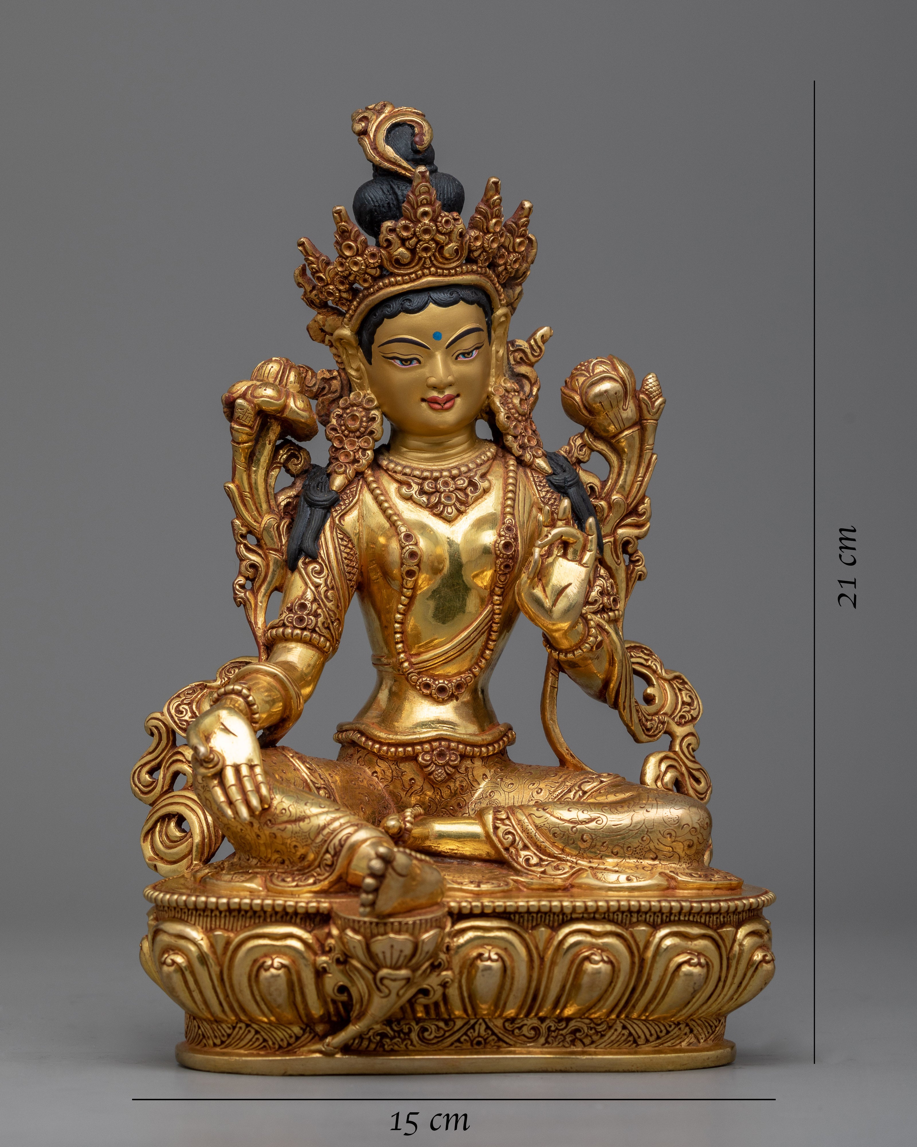 Inspire Active Compassion with Tibetan Tara Statue | Triple Layers of 24K Gold Gilded