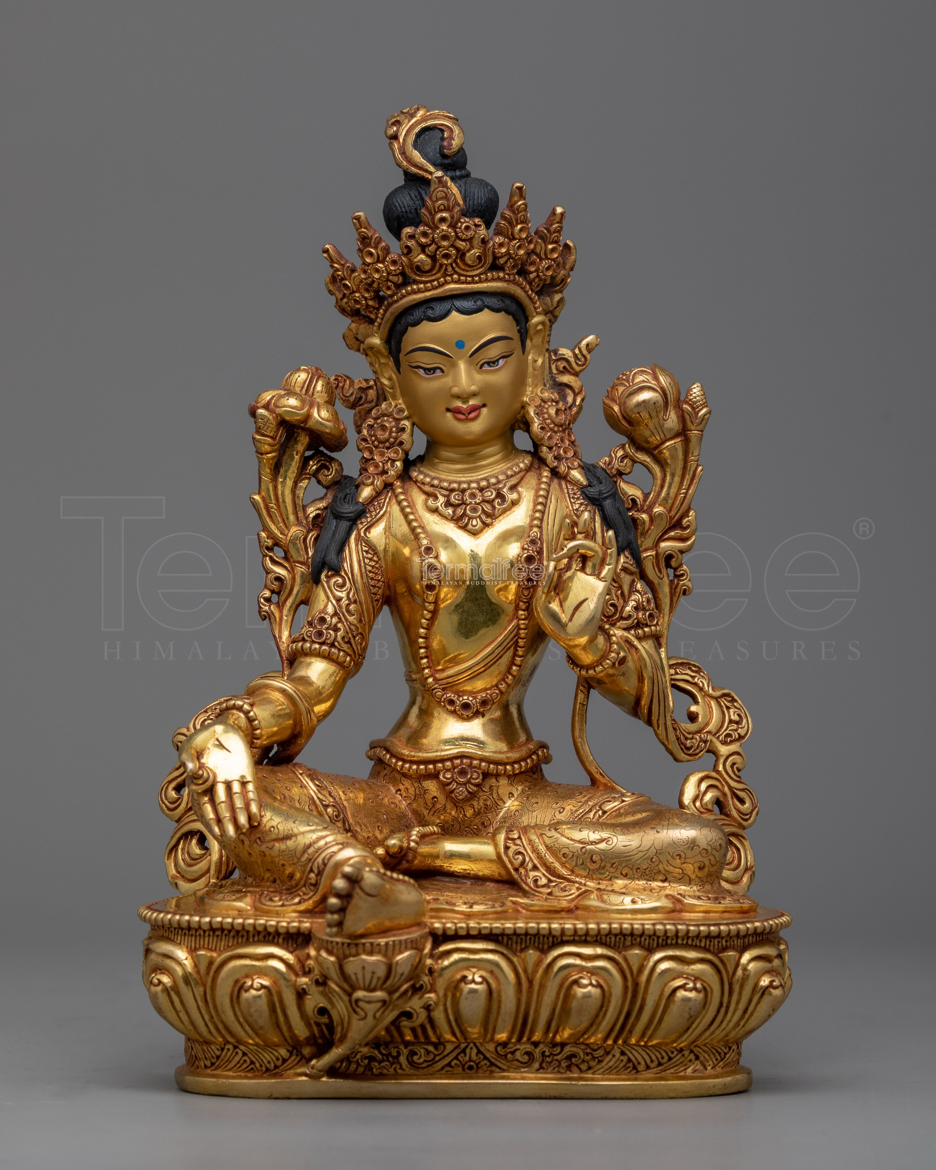 Inspire Active Compassion with Tibetan Tara Statue | Triple Layers of 24K Gold Gilded
