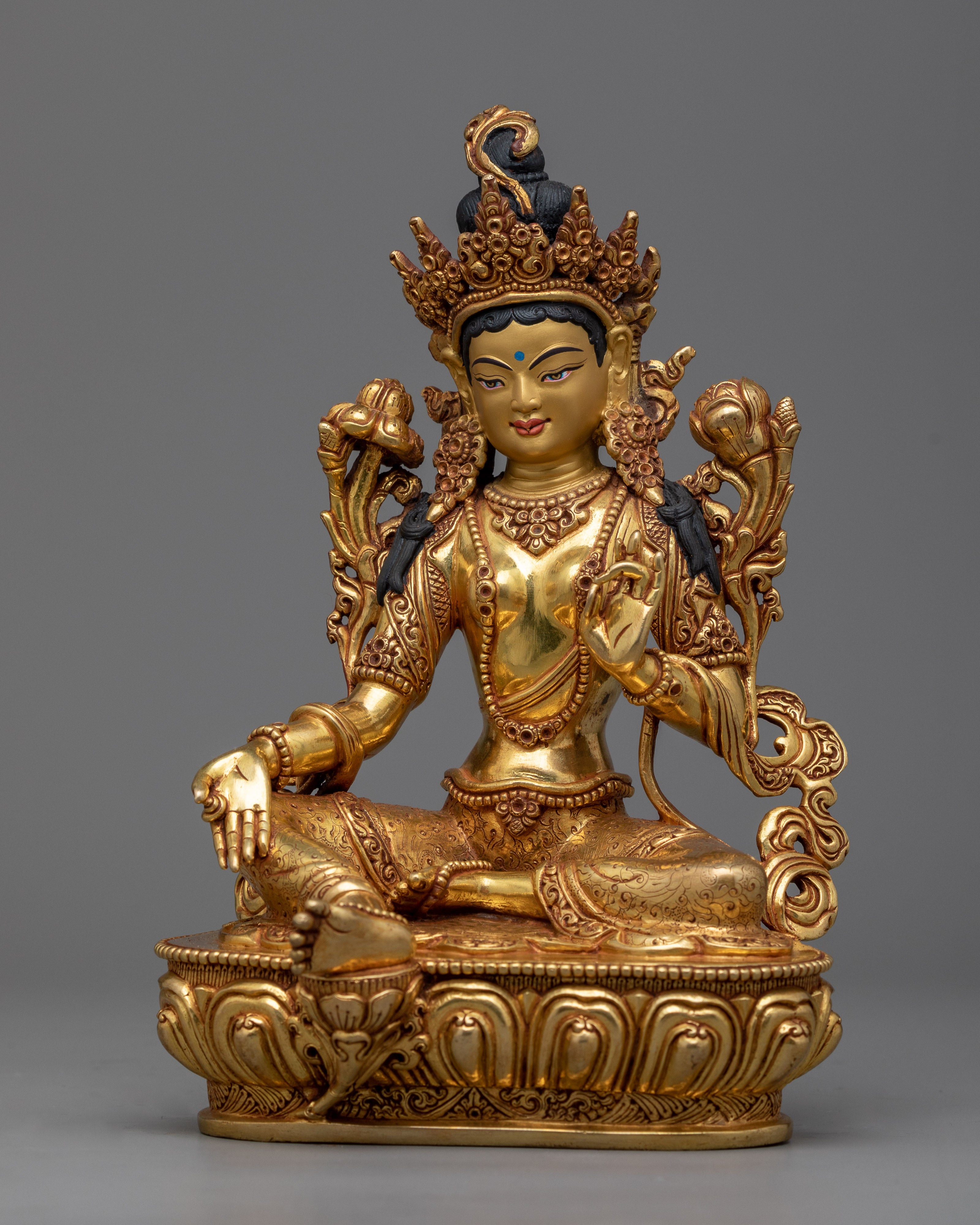 Inspire Active Compassion with Tibetan Tara Statue | Triple Layers of 24K Gold Gilded