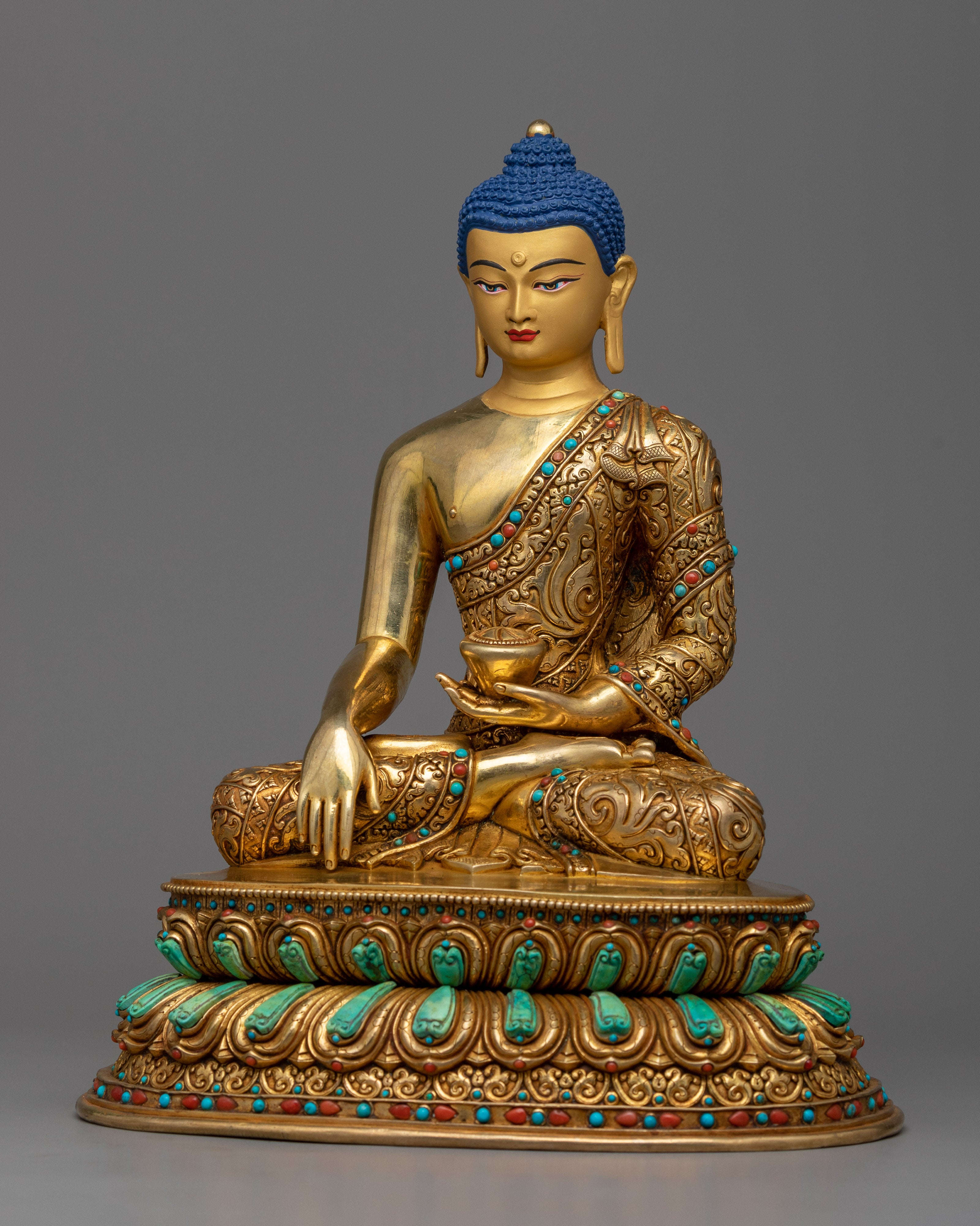 Nepalese Hand crafted Gautam Buddha Portrait | Buddhist Gold Gilded Statue