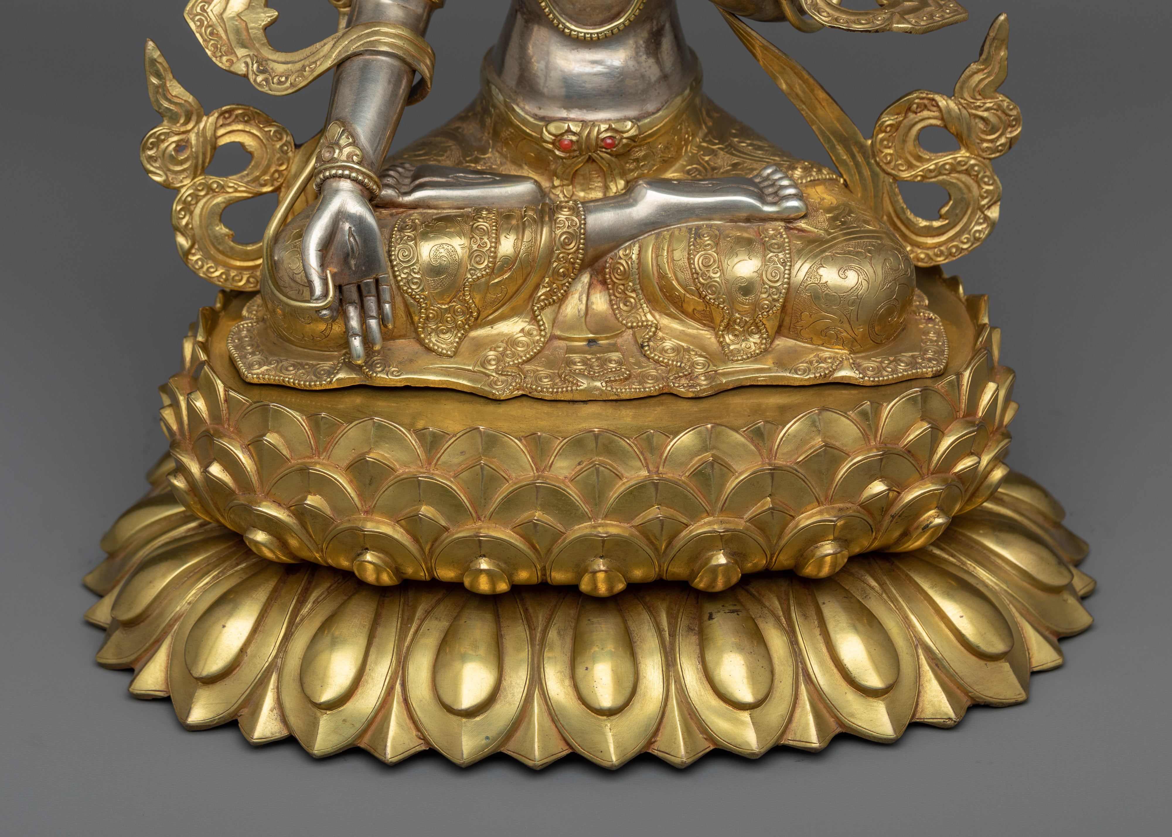 White Tara Buddhist Goddess of Compassion Statue | Himalayan Pure Silver Sculpture